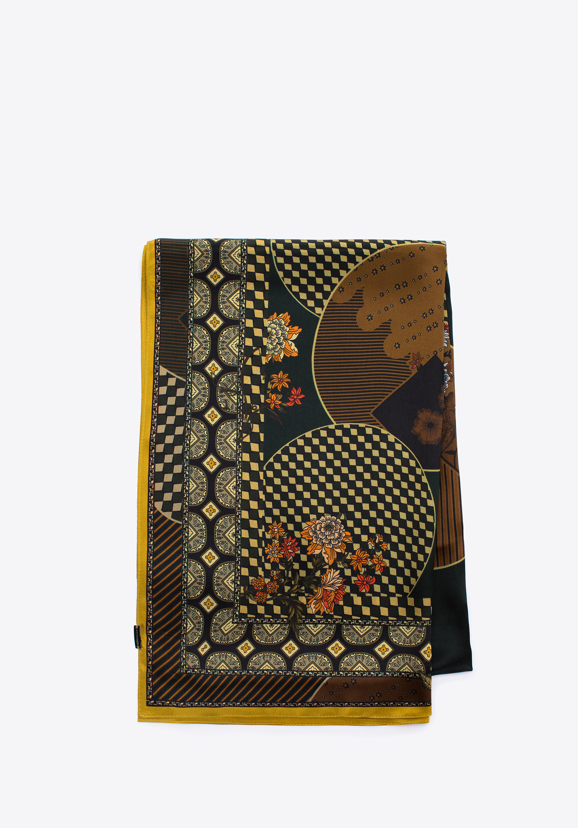 Gemusterter Seidenschal für Damen, schwarz-gold, 97-7D-S05-X4, Bild 1