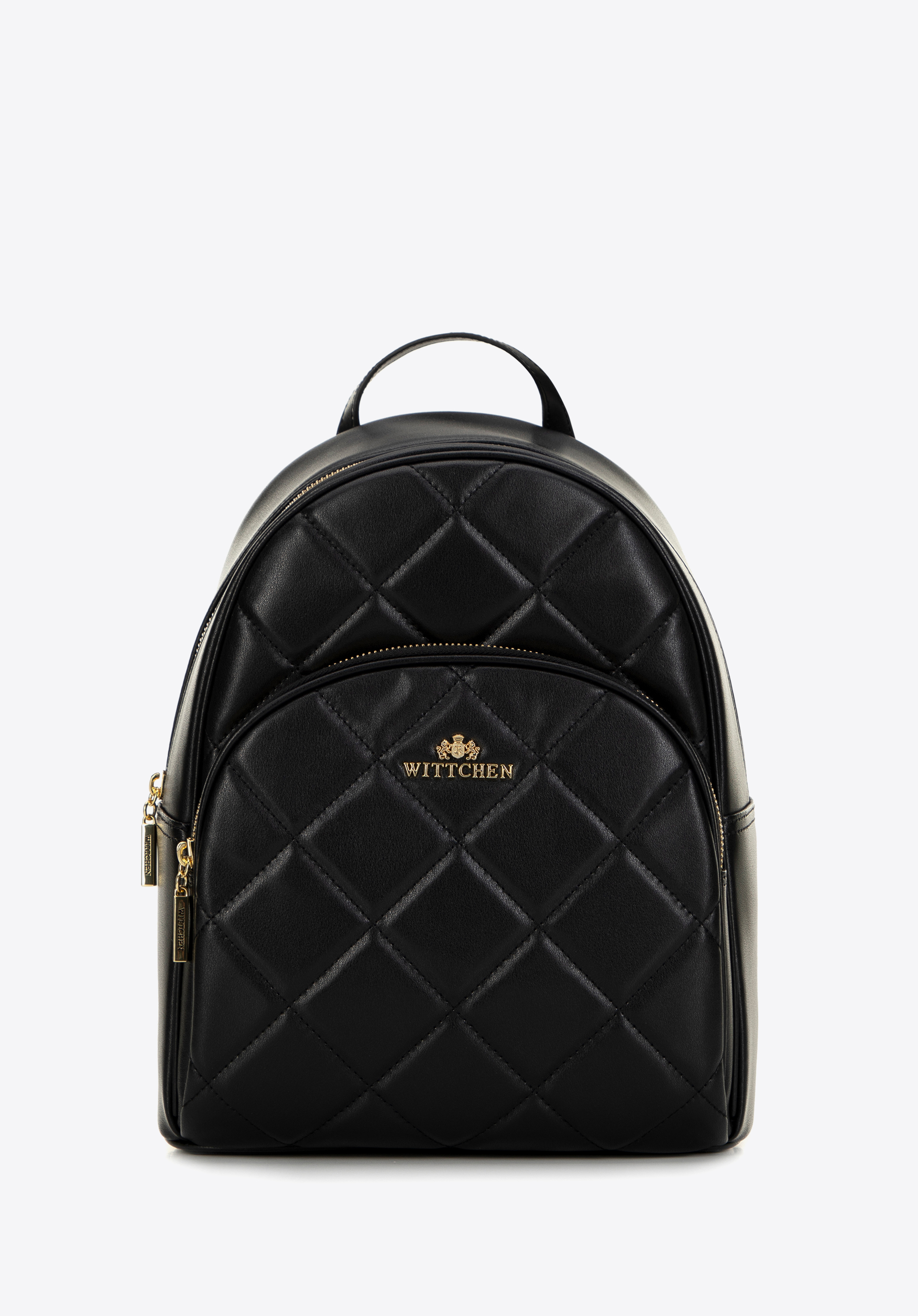 Gesteppter Lederrucksack für Damen, schwarz-gold, 99-4E-605-1G, Bild 1