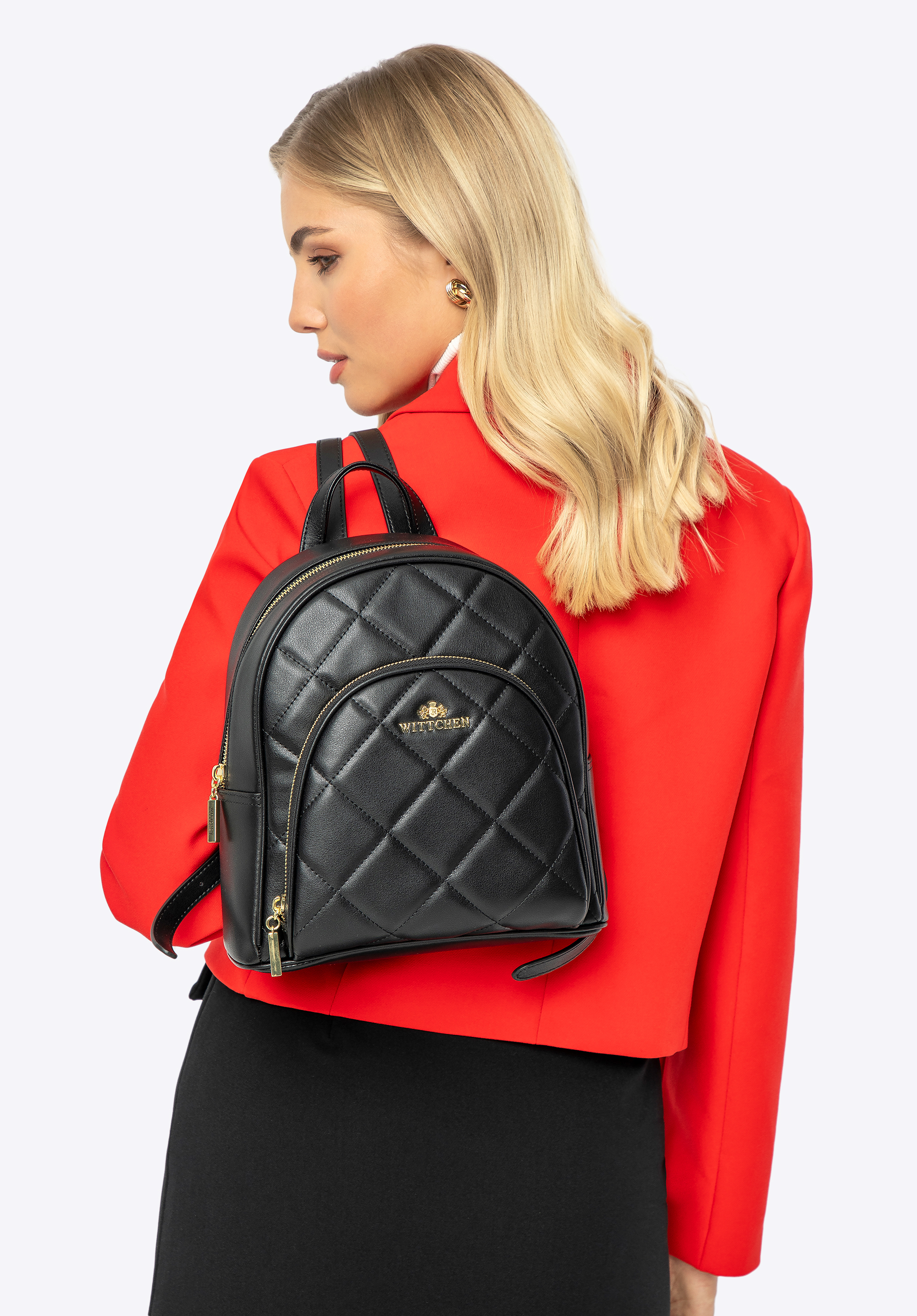 Gesteppter Lederrucksack für Damen, schwarz-gold, 99-4E-605-1G, Bild 1