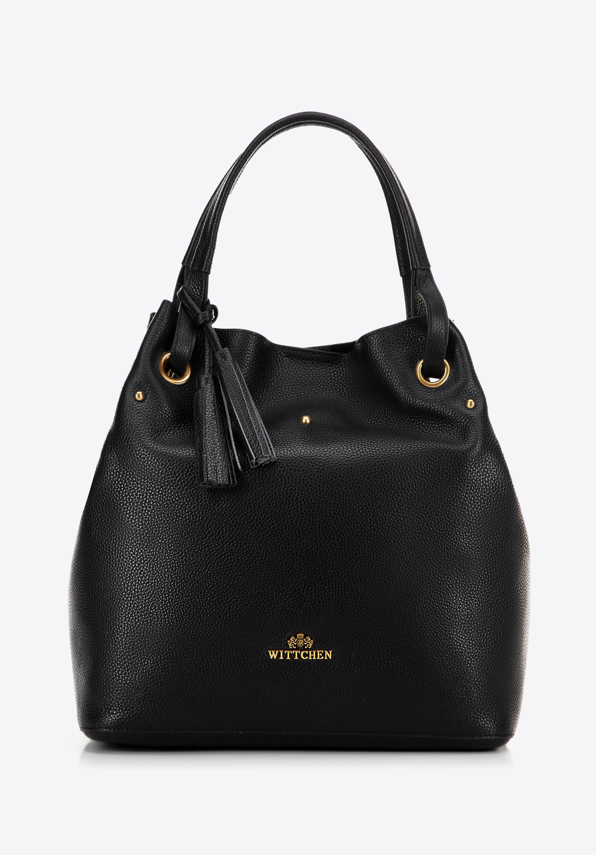 Große Hobo-Tasche aus Leder für Damen, schwarz-gold, 100-4E-633-1G, Bild 1