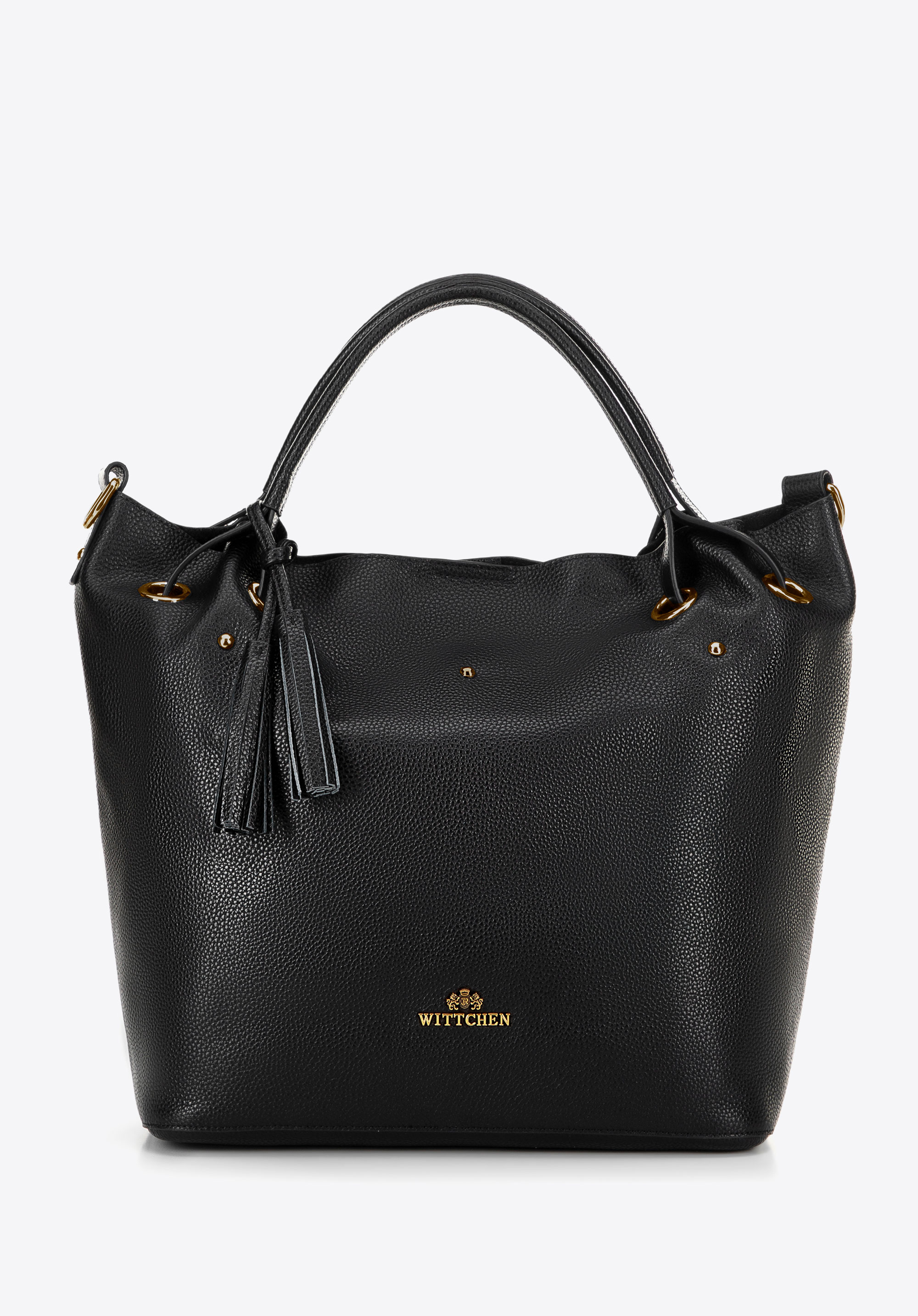 Große Hobo-Tasche aus Leder für Damen, schwarz-gold, 100-4E-633-1G, Bild 1