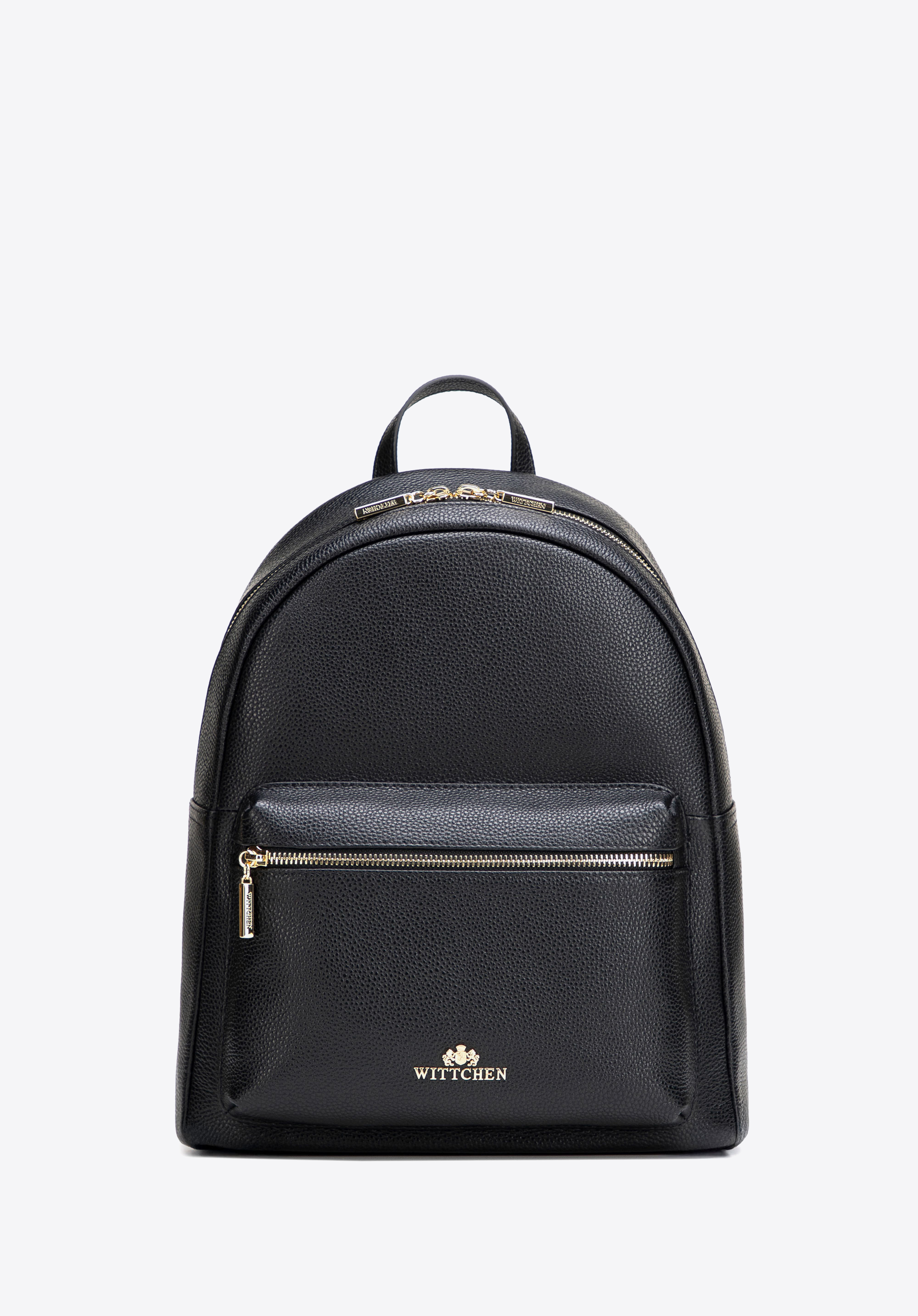 Großer Damenrucksack aus genarbtem Naturleder, schwarz-gold, 102-4E-621-1G, Bild 1