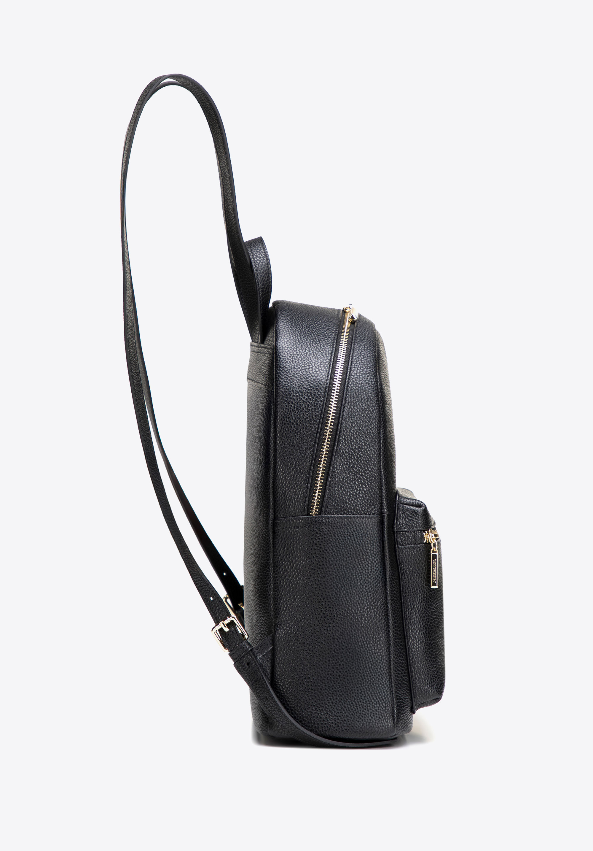 Großer Damenrucksack aus genarbtem Naturleder, schwarz-gold, 102-4E-621-1G, Bild 1