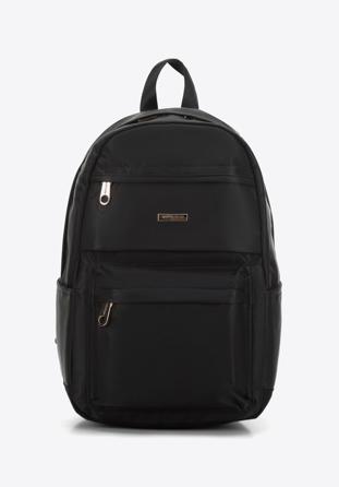 Großer Damenrucksack aus Nylon, schwarz-gold, 98-4Y-107-1G, Bild 1