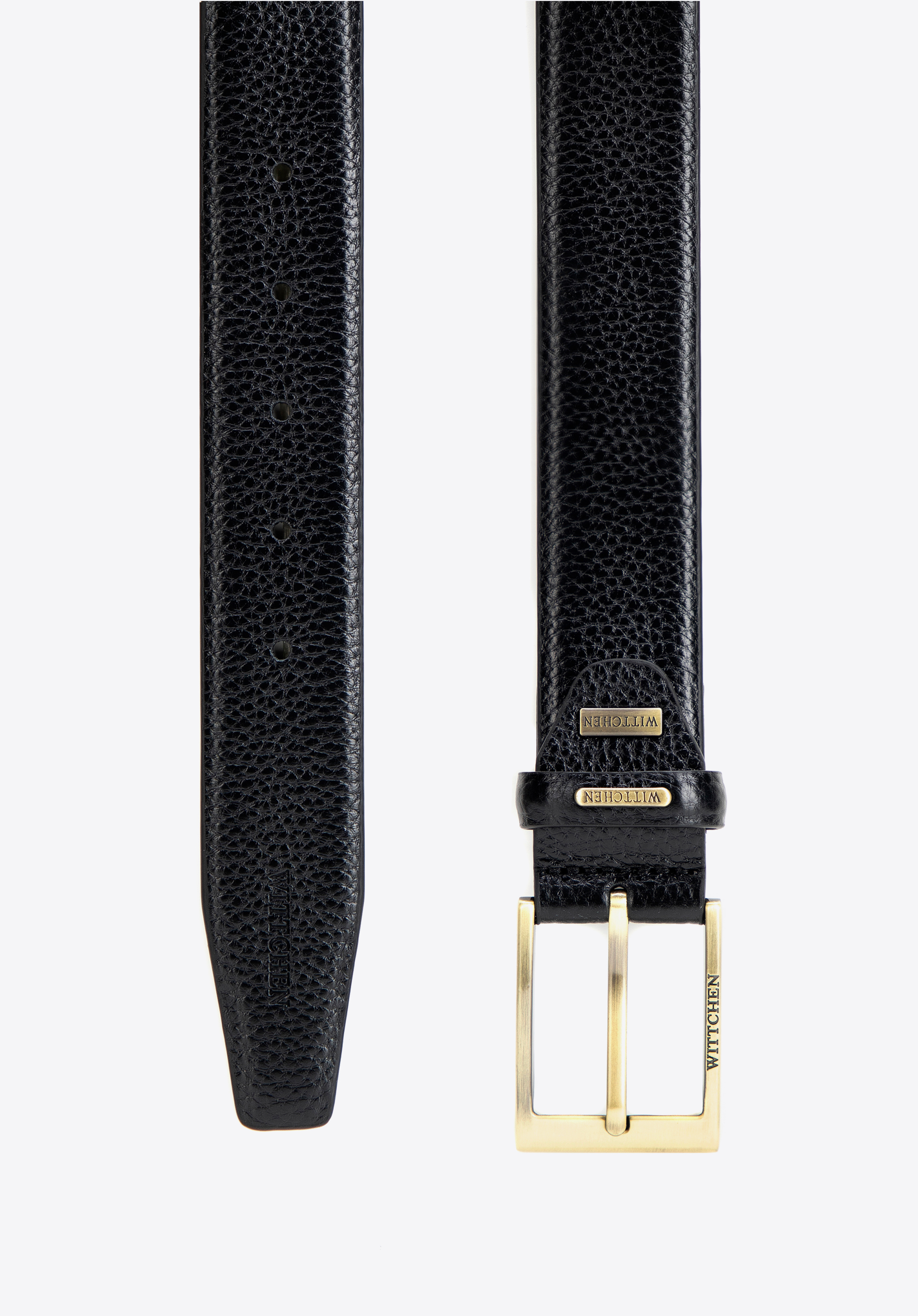 Herren-Ledergürtel mit Struktur und klassischer Schnalle, schwarz-gold, 102-8M-103-1G-12, Bild 1