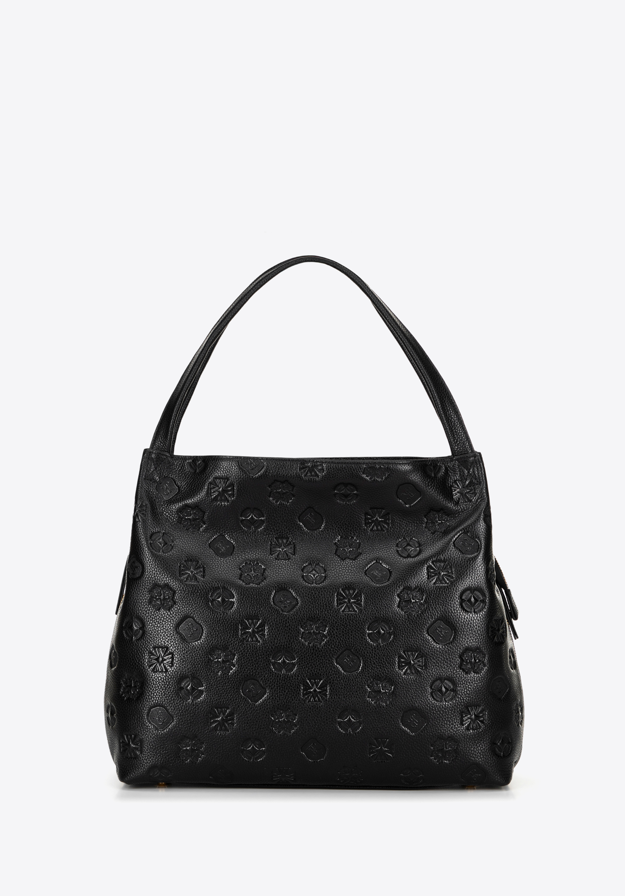 Hobo-Tasche aus Leder mit Monogramm für Damen, schwarz-gold, 100-4E-625-1G, Bild 1
