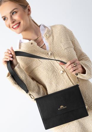 Klassische Damenhandtasche aus Leder, schwarz-gold, 97-4E-631-1G, Bild 1