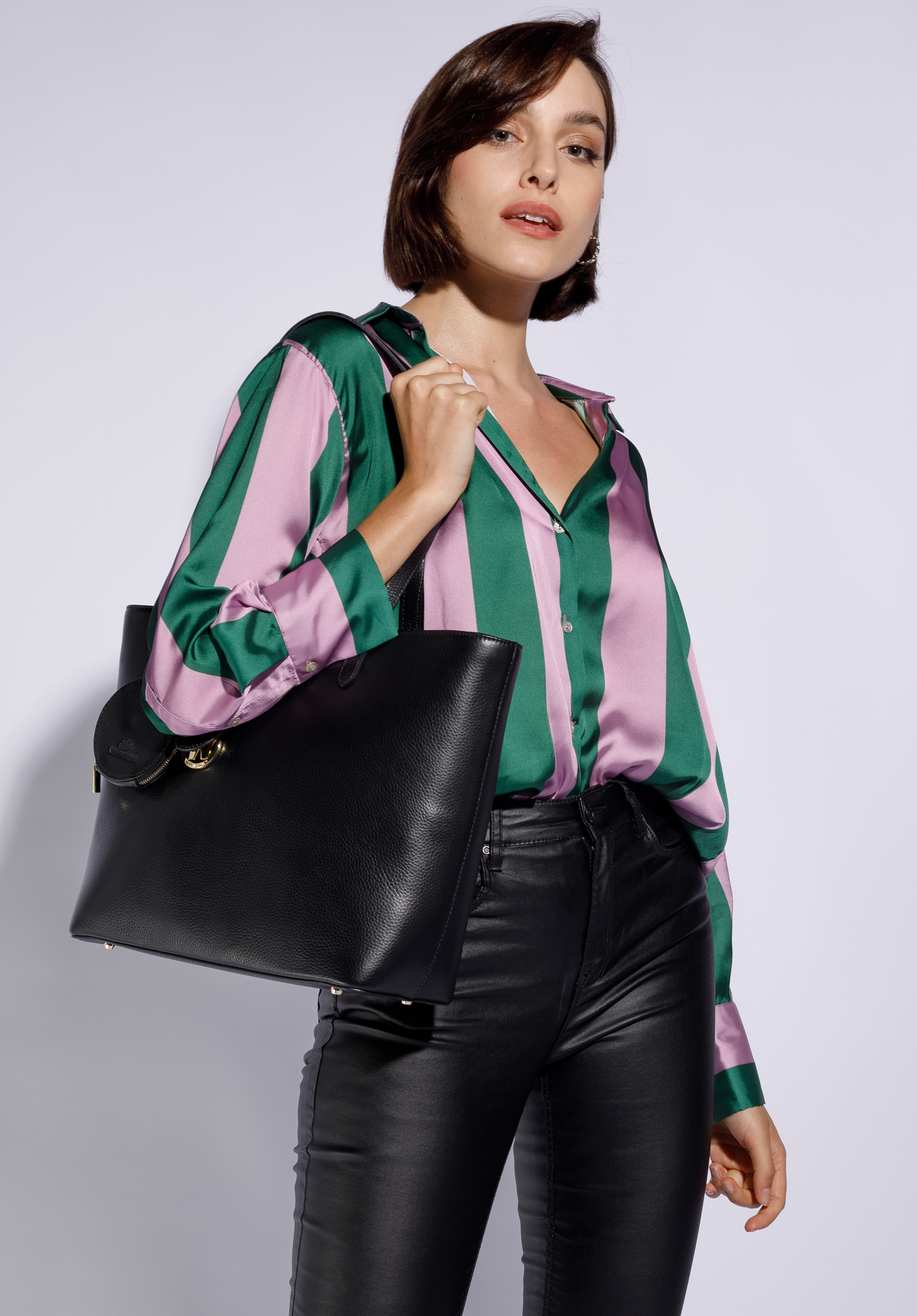 Klassische Shopper-Tasche aus Leder mit Etui und Schlüsselring