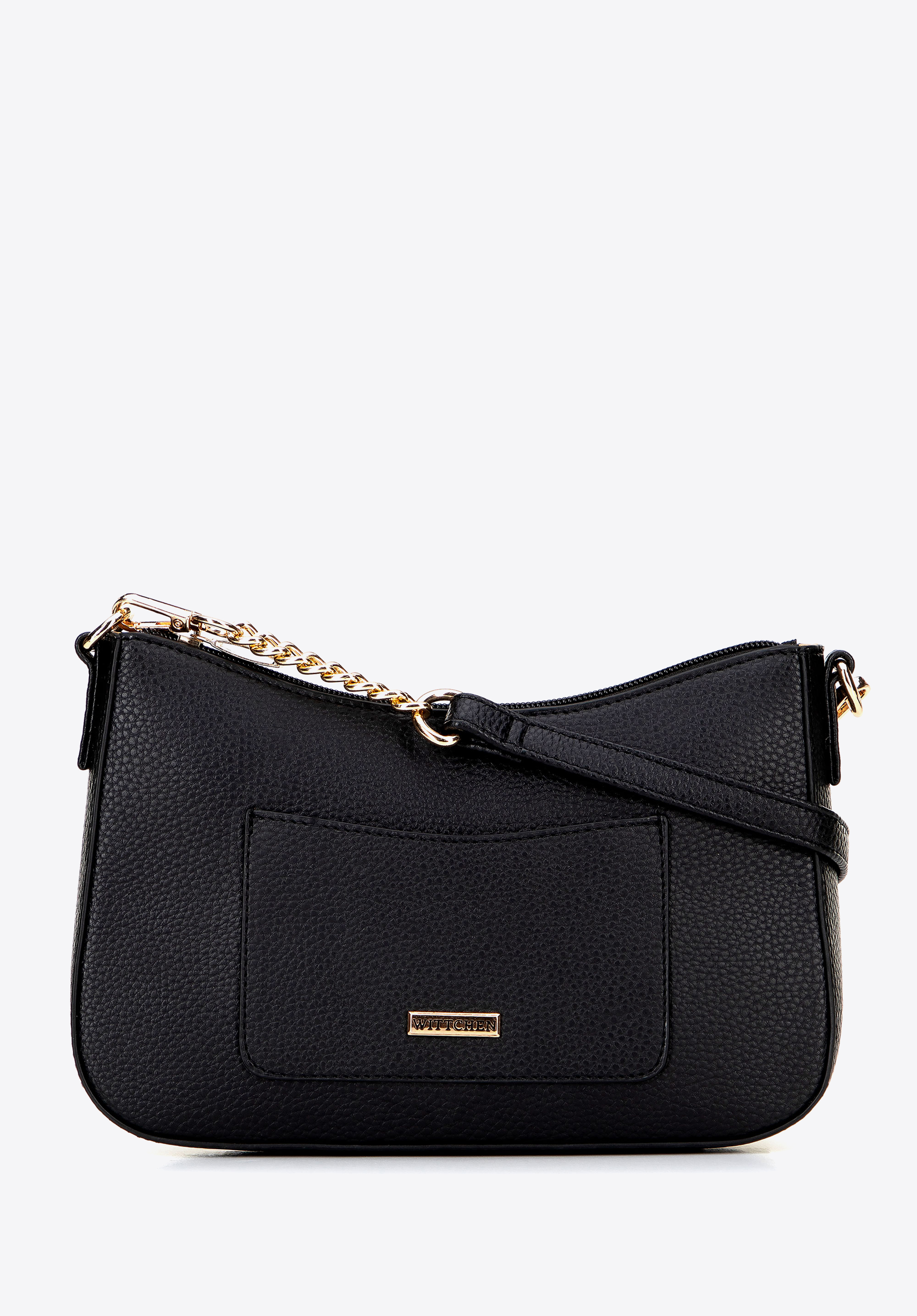 Kleine Damen Handtasche aus Kunstleder, schwarz-gold, 100-4Y-007-1G, Bild 1