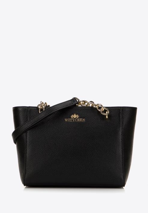 Kleine Shopper-Tasche aus Leder mit Kette, schwarz-gold, 98-4E-611-0S, Bild 1