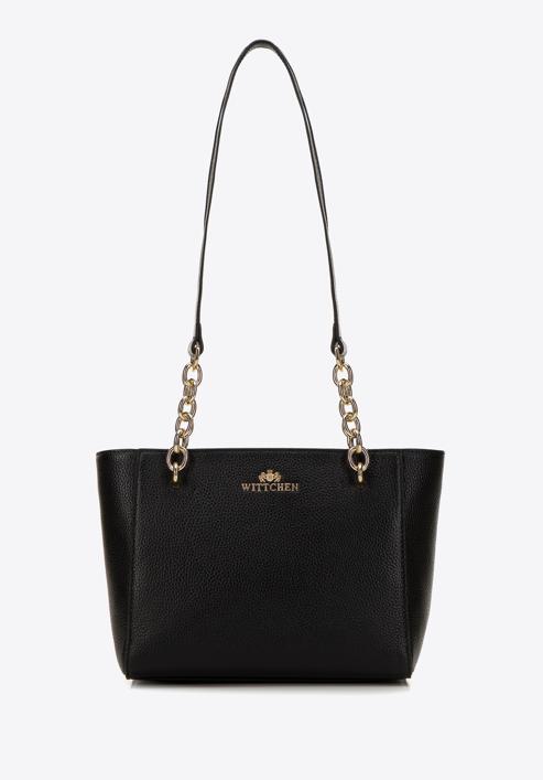 Kleine Shopper-Tasche aus Leder mit Kette, schwarz-gold, 98-4E-611-0S, Bild 2