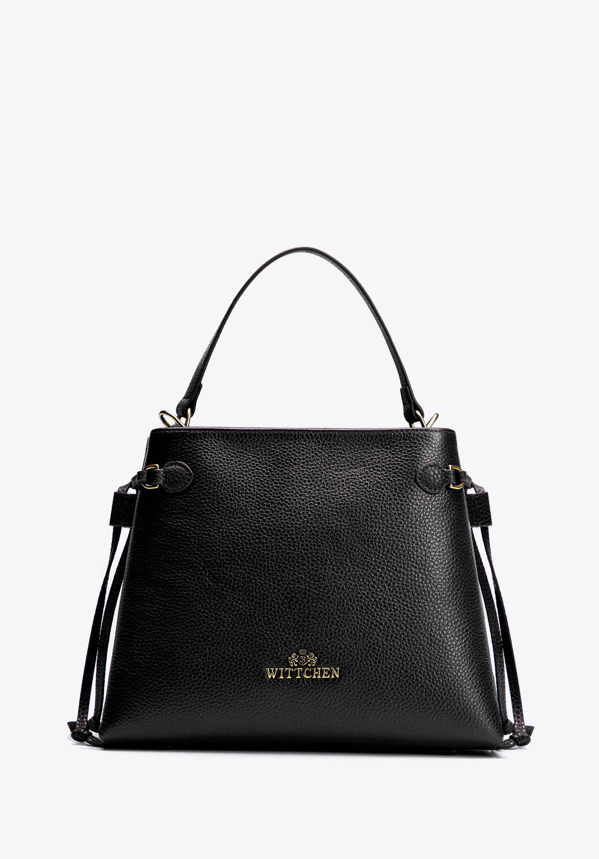 Ledertasche für Damen mit Quasten, schwarz-gold, 102-4E-212-1G, Bild 1