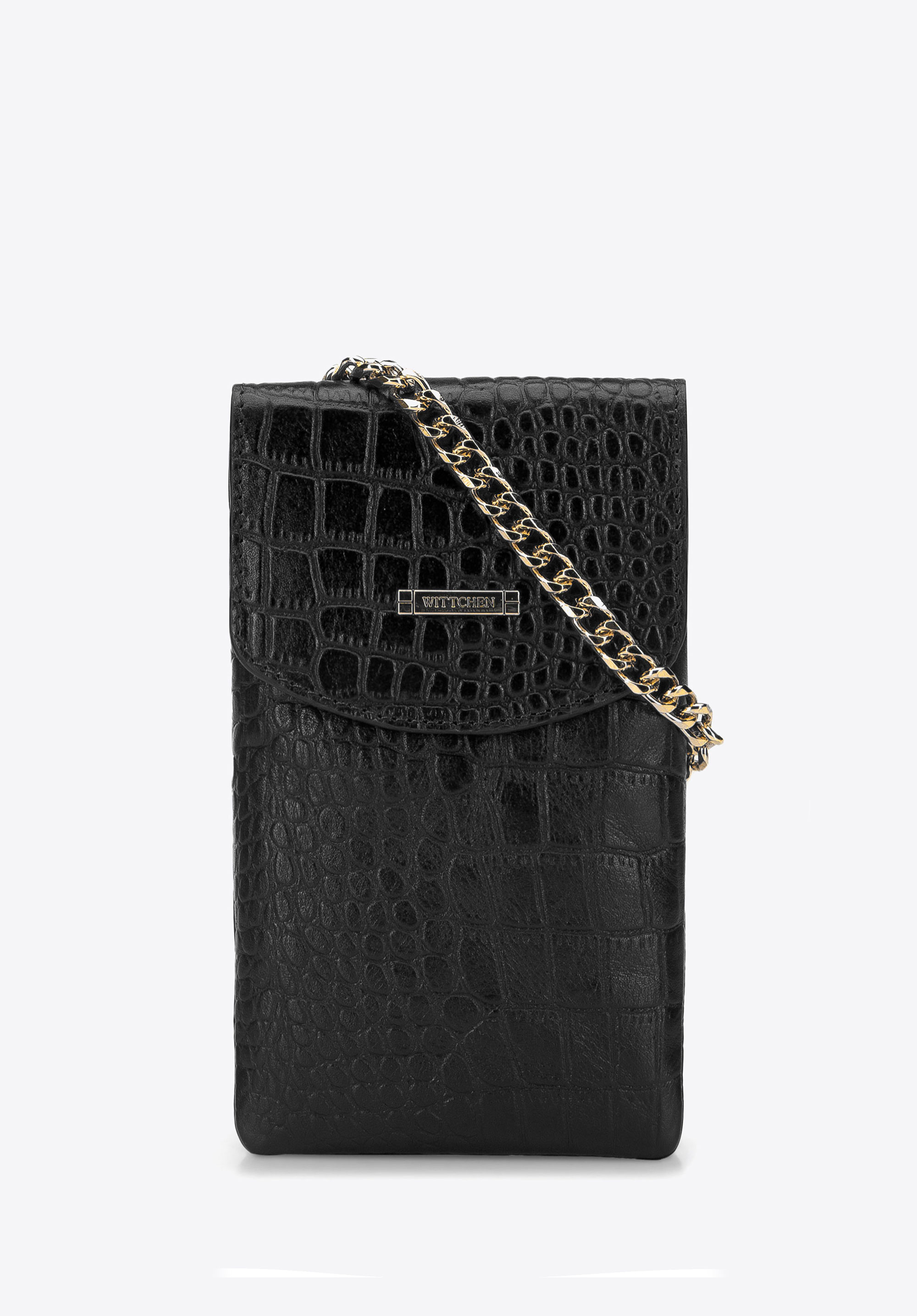 Mini-Tasche aus Leder mit  Kette, schwarz-gold, 29-2E-001-11, Bild 1