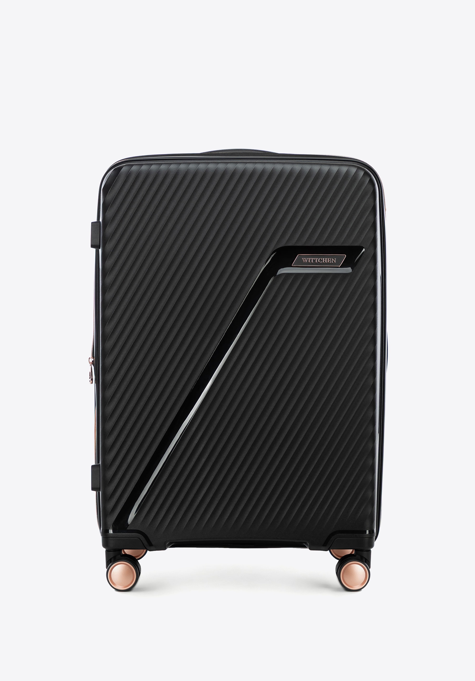 Mittlerer Koffer aus Polypropylen mit diagonalem Muster, schwarz-gold, 56-3T-502-10G, Bild 1