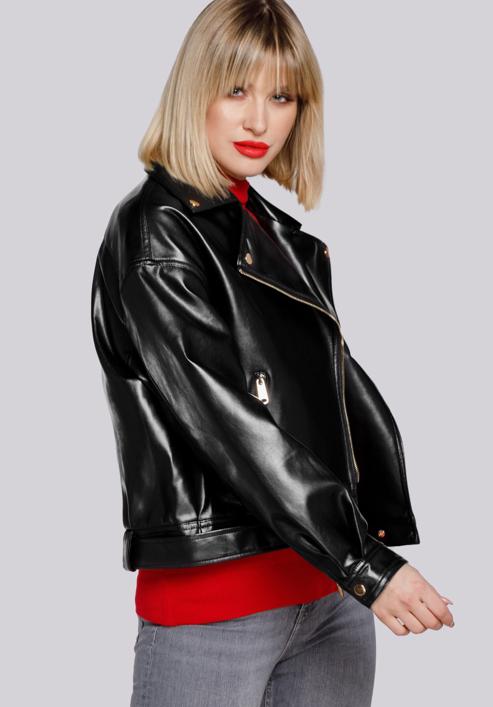 Ramones-Jacke für Damen Oversize mit Gürtel, schwarz-gold, 94-9P-100-1G-L, Bild 2