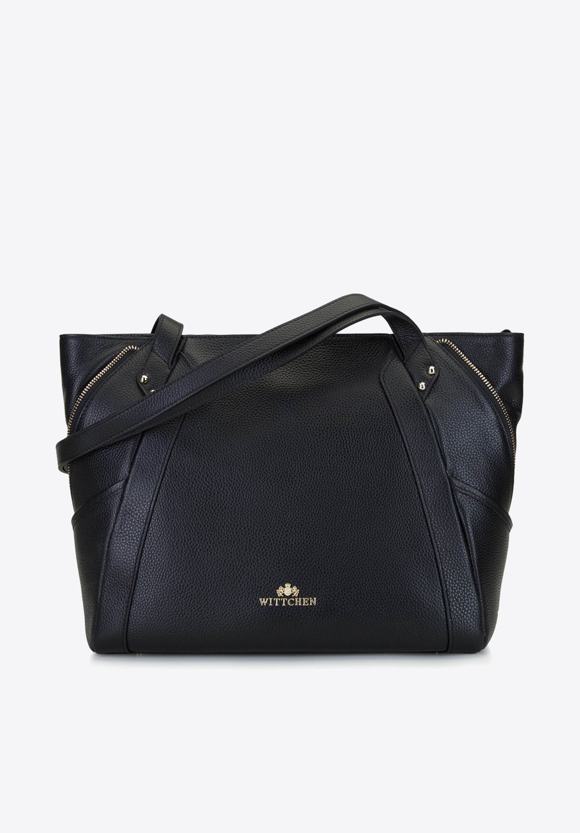 SHOPPER AUS LEDER MIT DEKORATIVEM REISSVERSCHLUSS, schwarz-gold, 92-4E-646-1, Bild 1