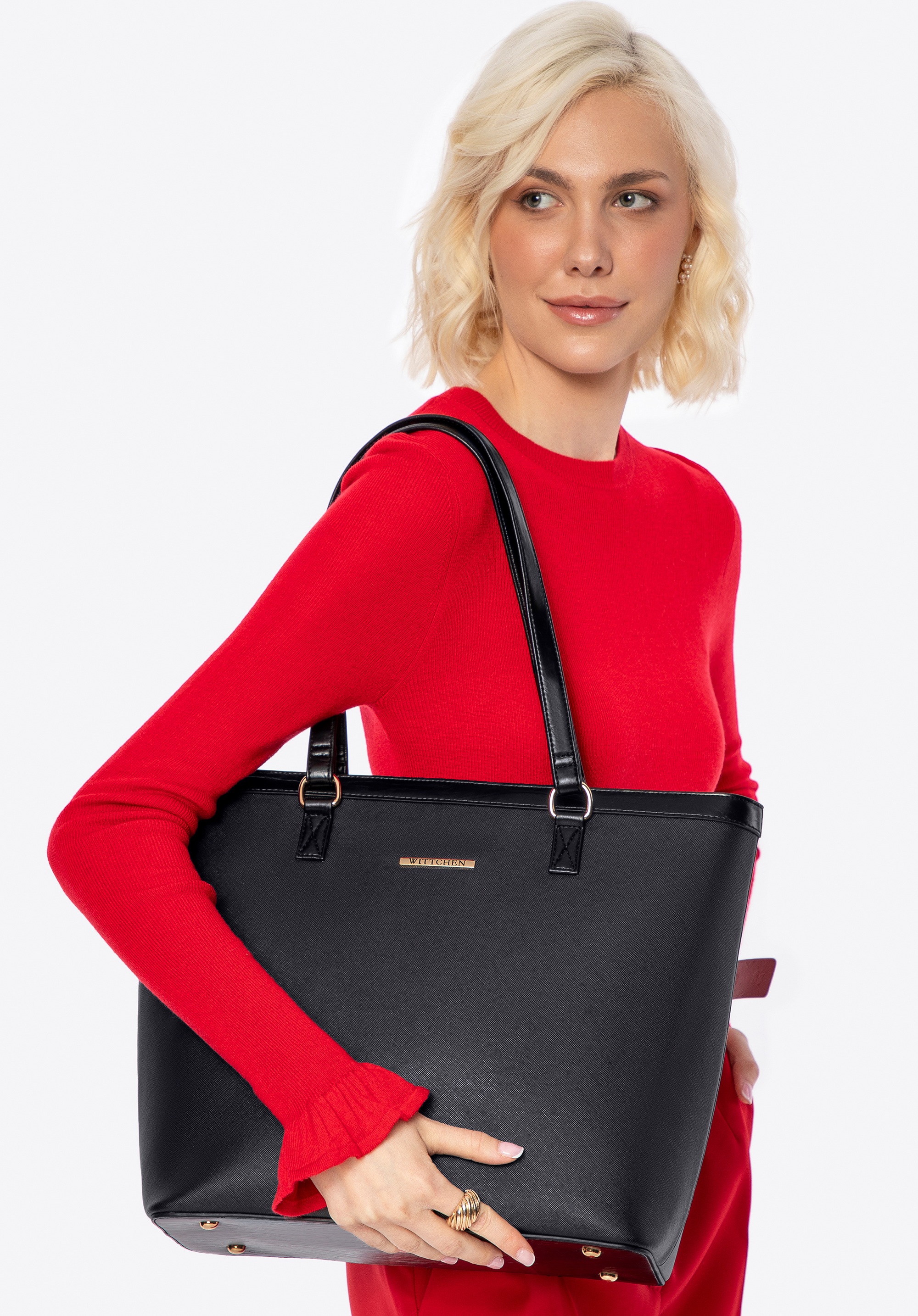 Shopper aus Öko Leder für Damen, schwarz-gold, 100-4Y-006-1G, Bild 1