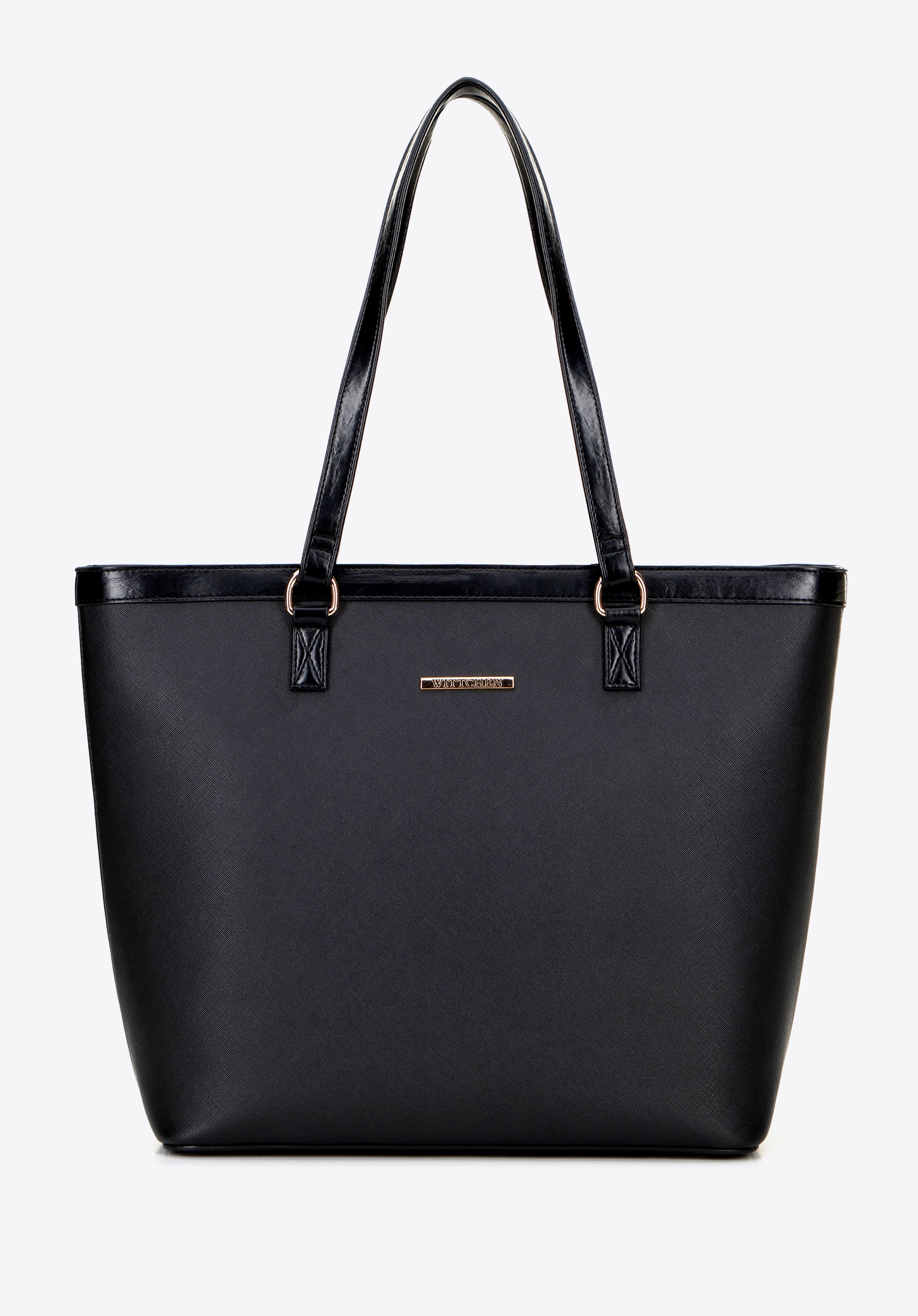 Shopper aus Öko Leder für Damen, schwarz-gold, 100-4Y-006-1G, Bild 1