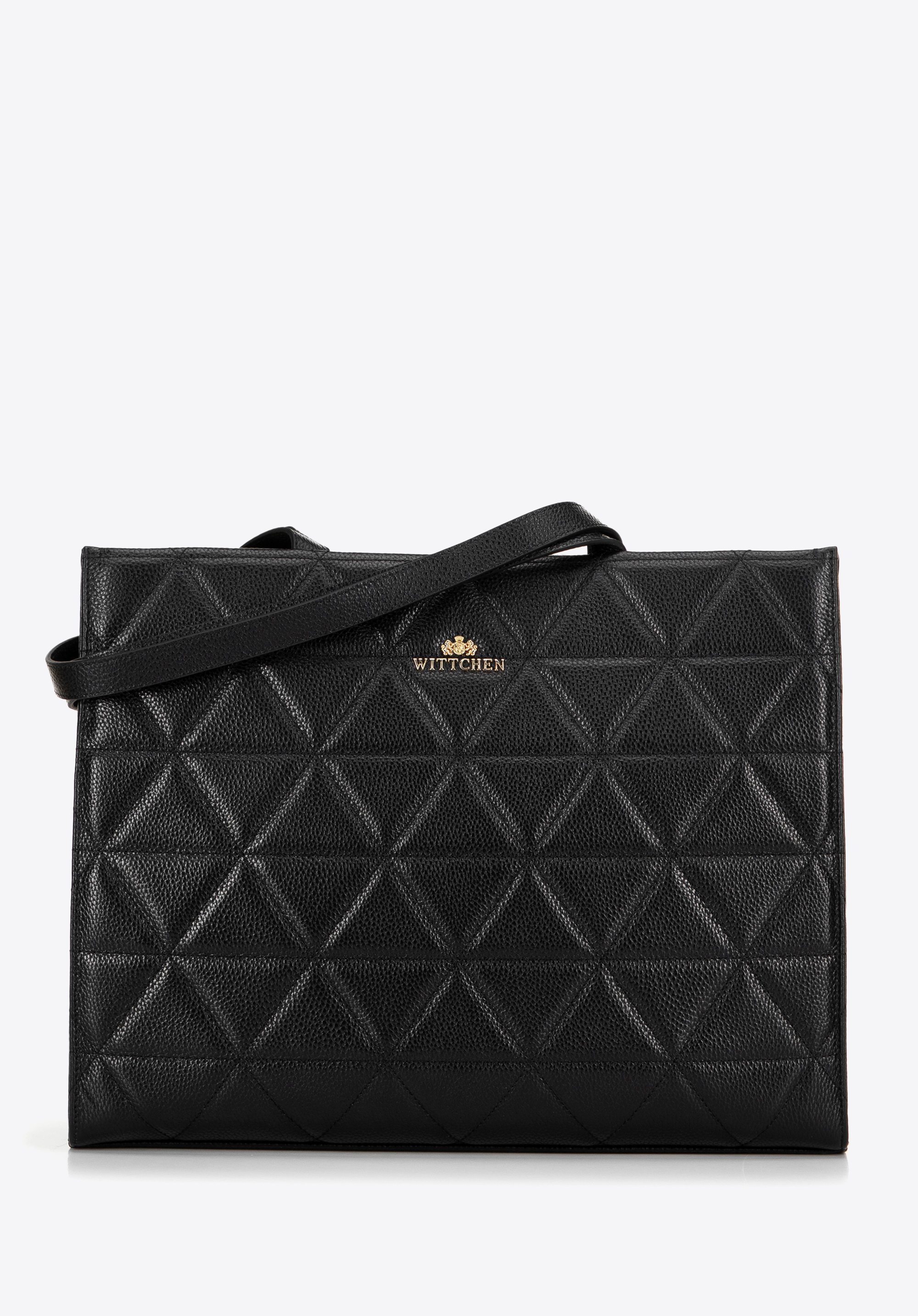 Shopper-Tasche aus gestepptem Leder für Damen, schwarz-gold, 100-4E-613-1G, Bild 1