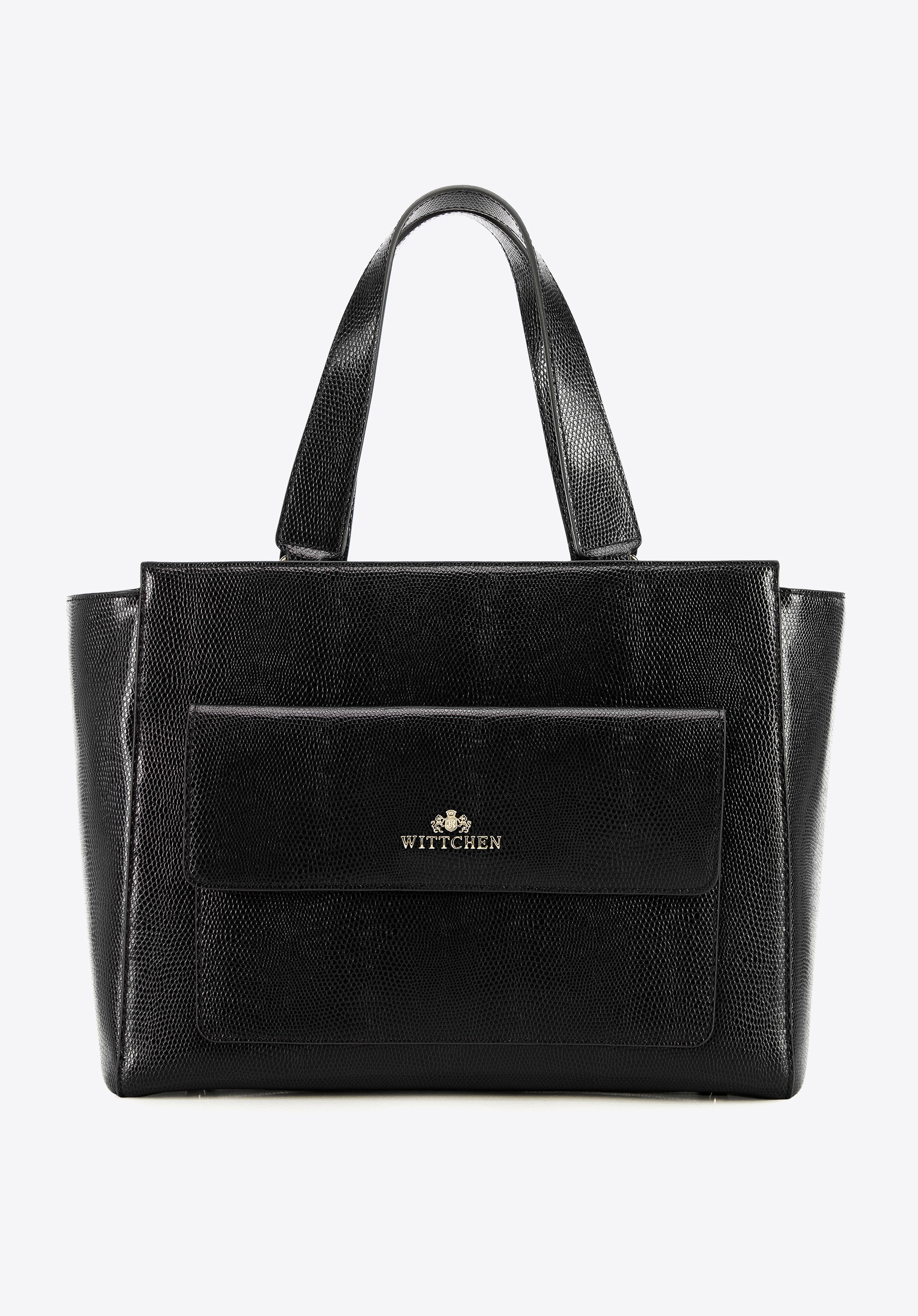 Shopper-Tasche aus Leder mit Vordertasche