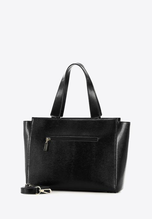 Shopper-Tasche aus Leder mit Vordertasche, schwarz-gold, 95-4E-619-7, Bild 2