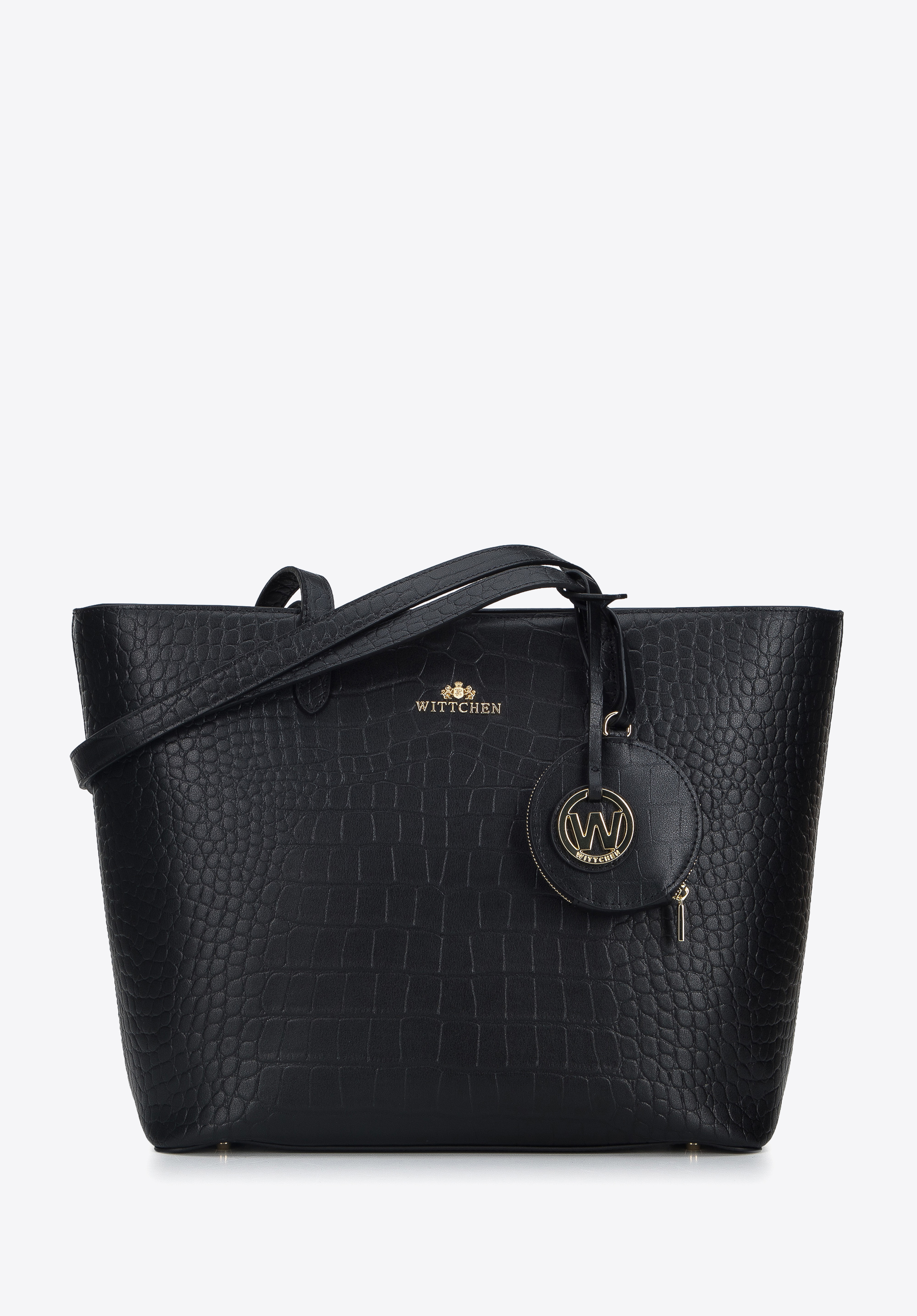 Shoppertasche aus Leder mit exotischer Textur mit Etui und Schlüsselring