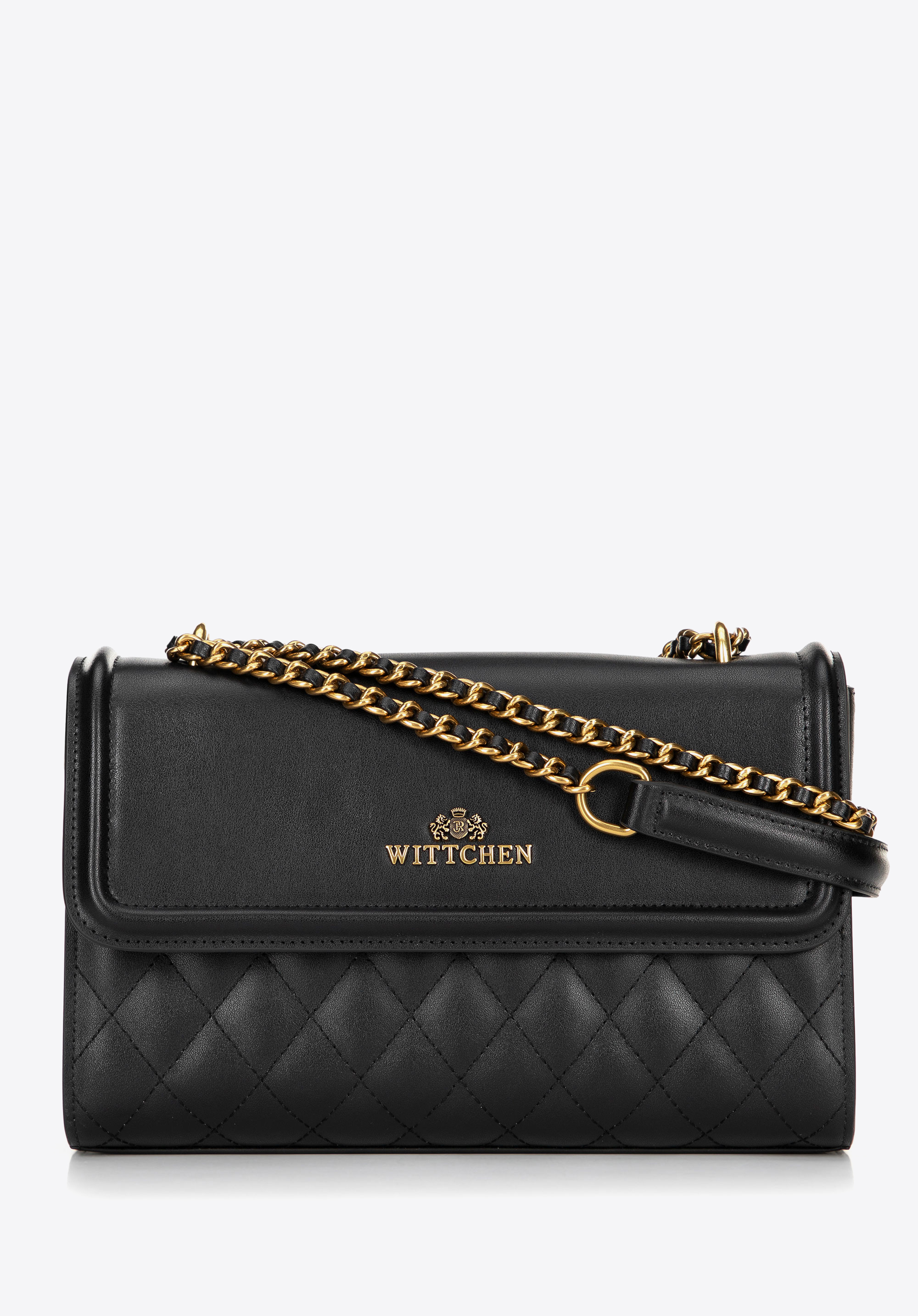 Umhängetasche aus Leder für Damen, schwarz-gold, 100-4E-205-1G, Bild 1