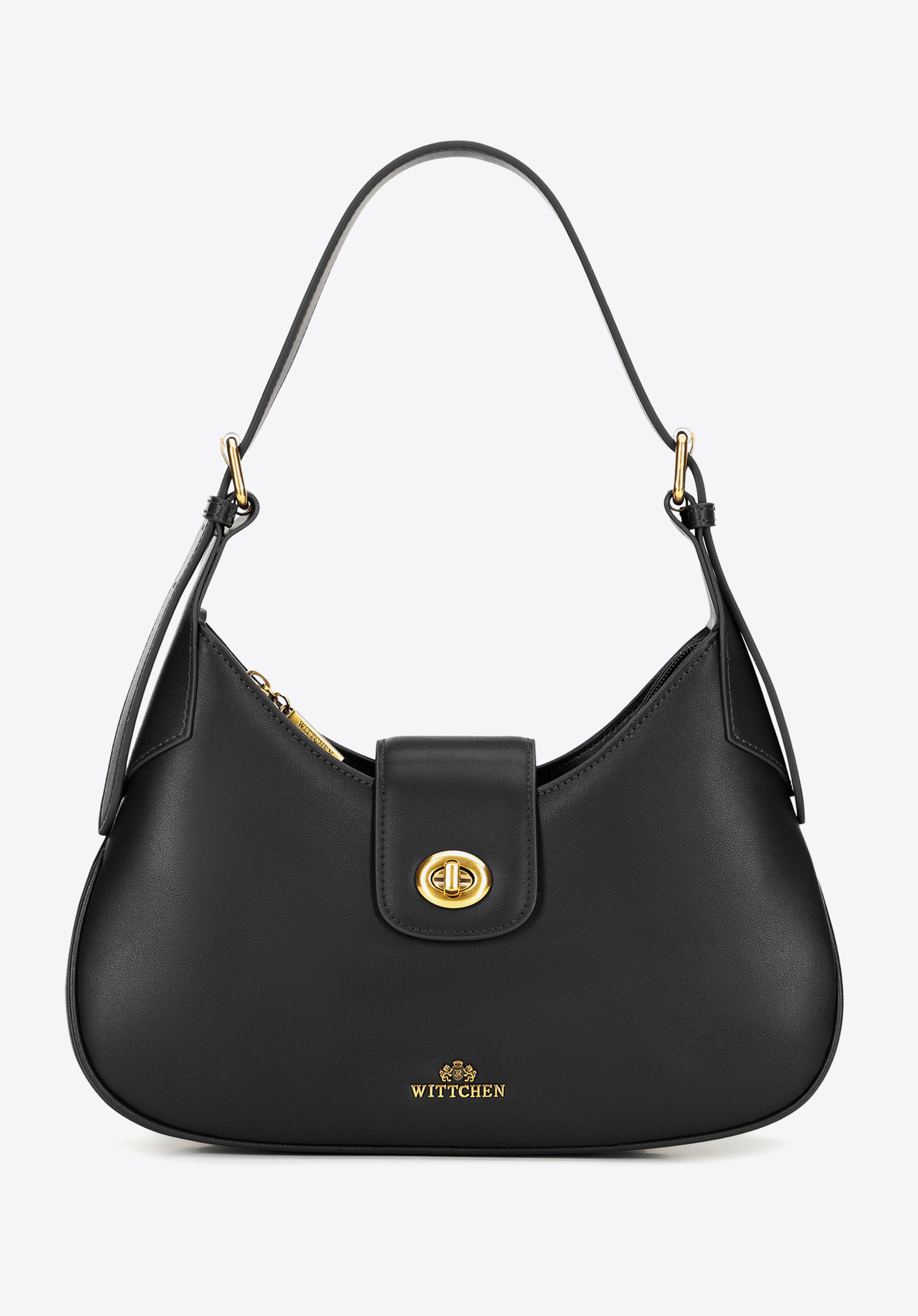 Leder-Umhängetasche mit abnehmbarem Tragegurt, schwarz-gold, 101-4E-209-1G, Bild 1