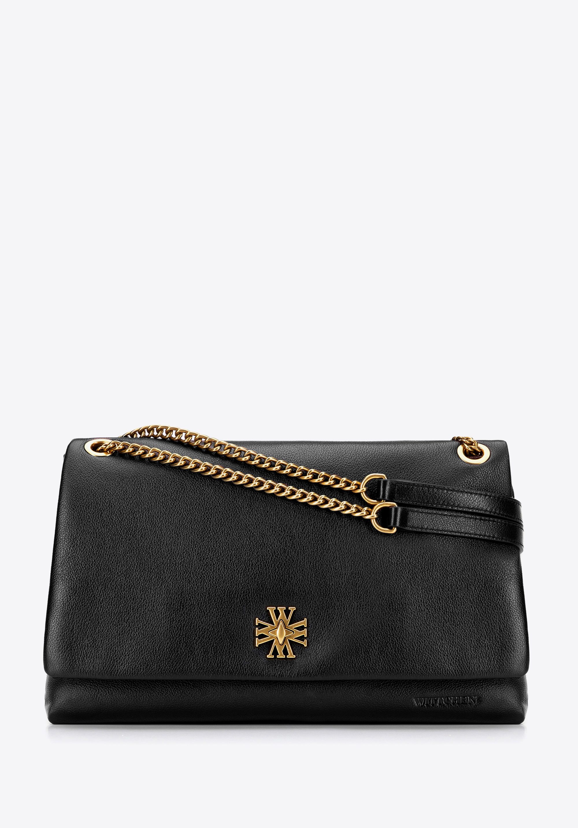 Umhängetasche aus Leder mit Ketten-Schulterriemen, schwarz-gold, 101-4E-605-1G, Bild 1
