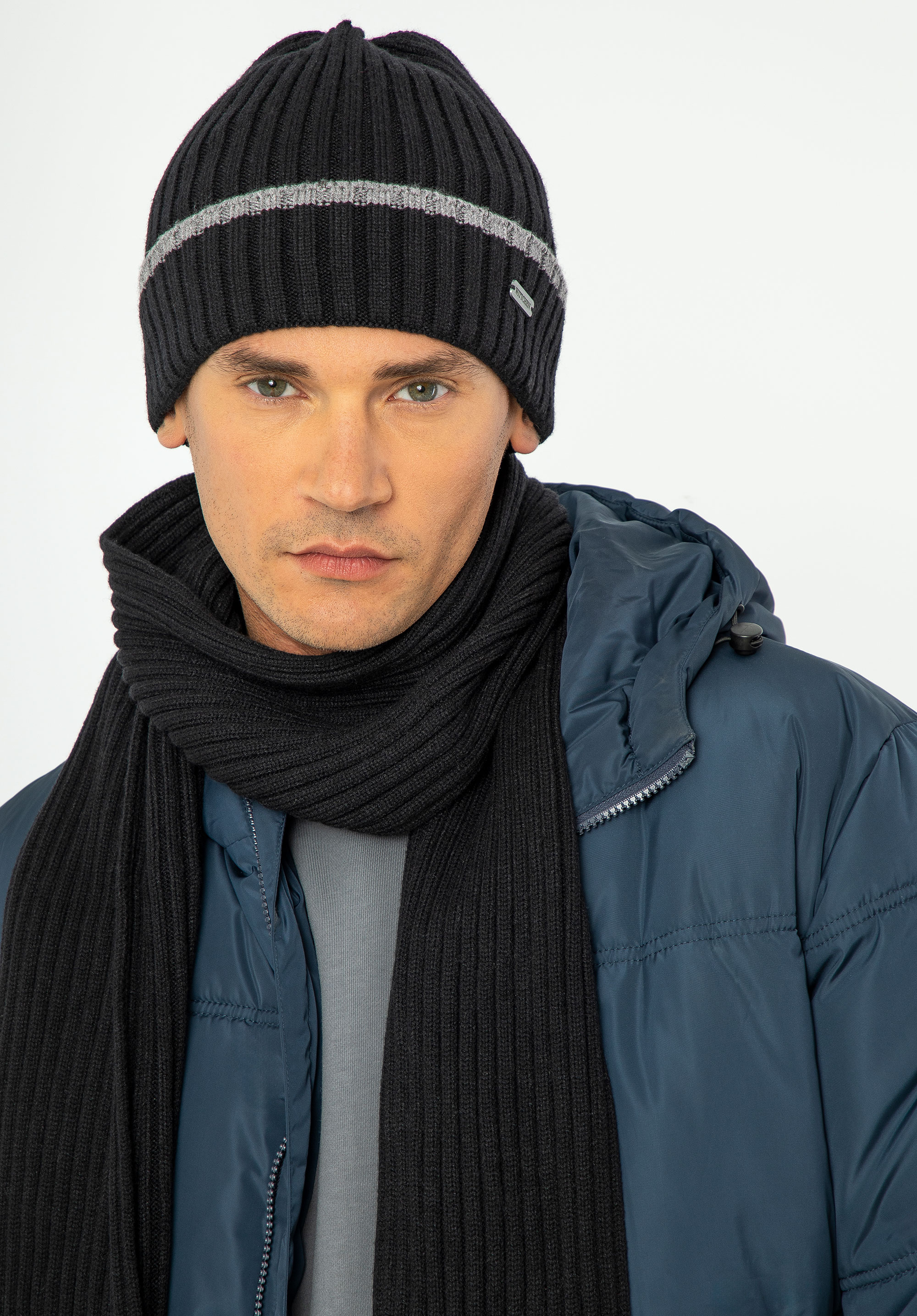 Herren-Winterset mit buntem Gürtel, schwarz-grau, 97-SF-008-18, Bild 1