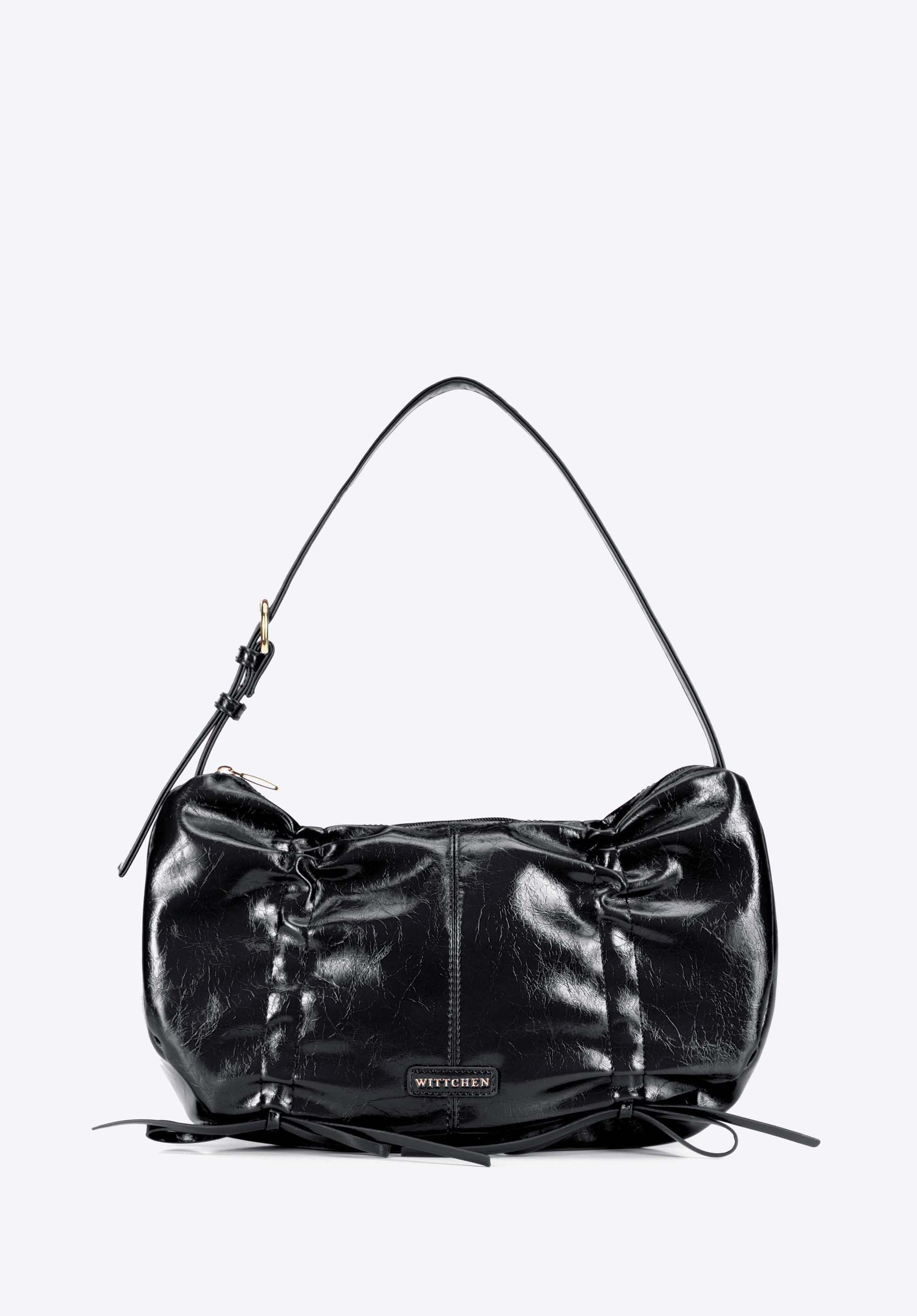 Große Damen-Baguette-Tasche mit dekorativer Raffung, schwarz, 103-4Y-527-1, Bild 1