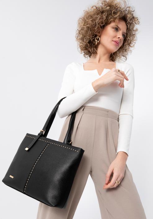 Große Damenhandtasche mit Nieten, schwarz, 98-4Y-604-9, Bild 15