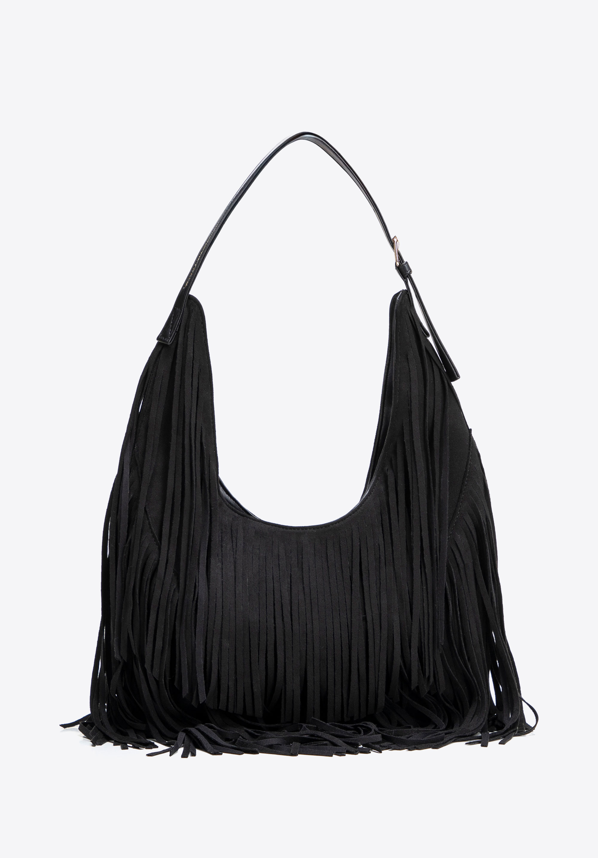 Große Schultertasche mit Fransen, schwarz, 102-4Y-410-1, Bild 1