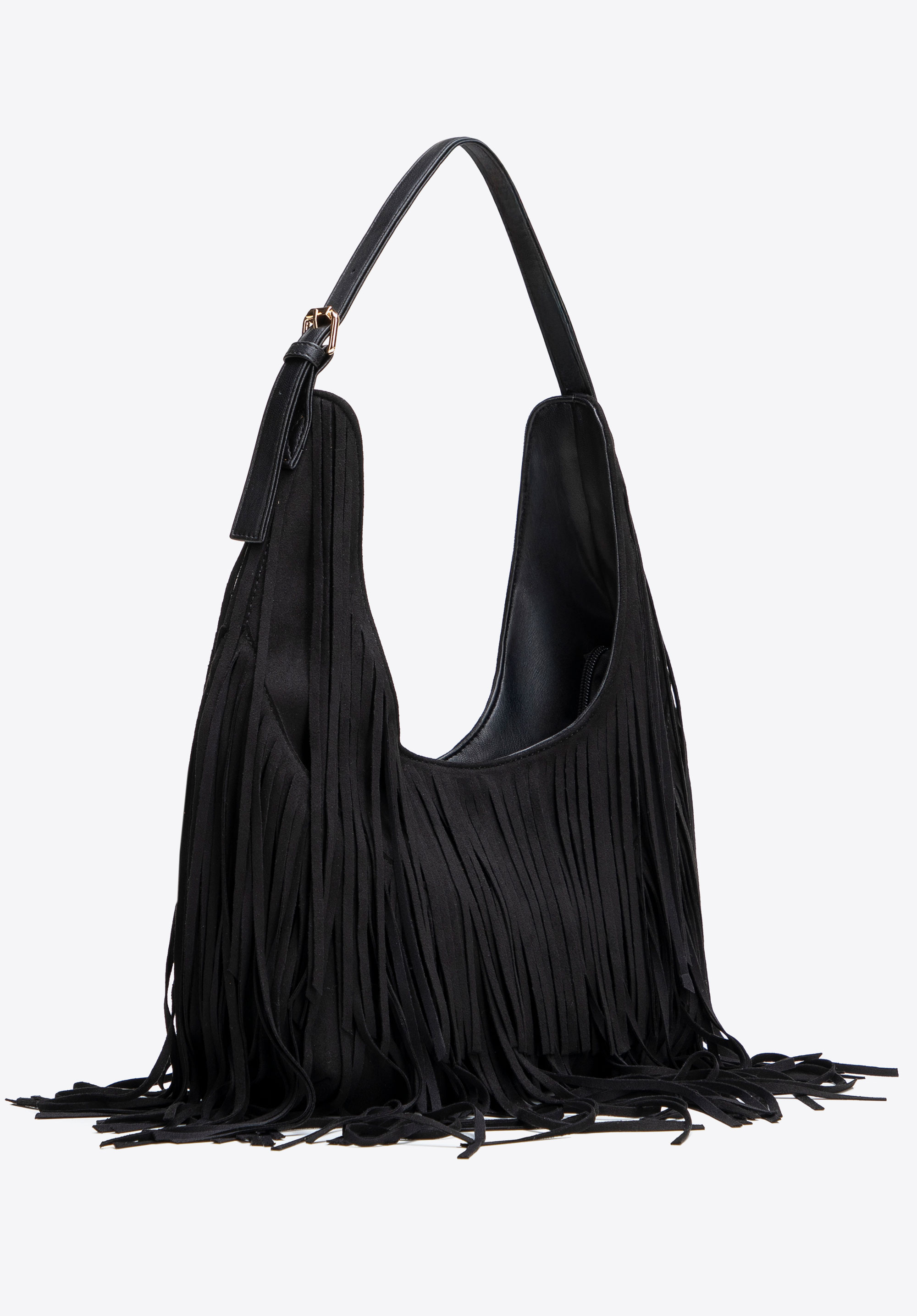 Große Schultertasche mit Fransen, schwarz, 102-4Y-410-1, Bild 1