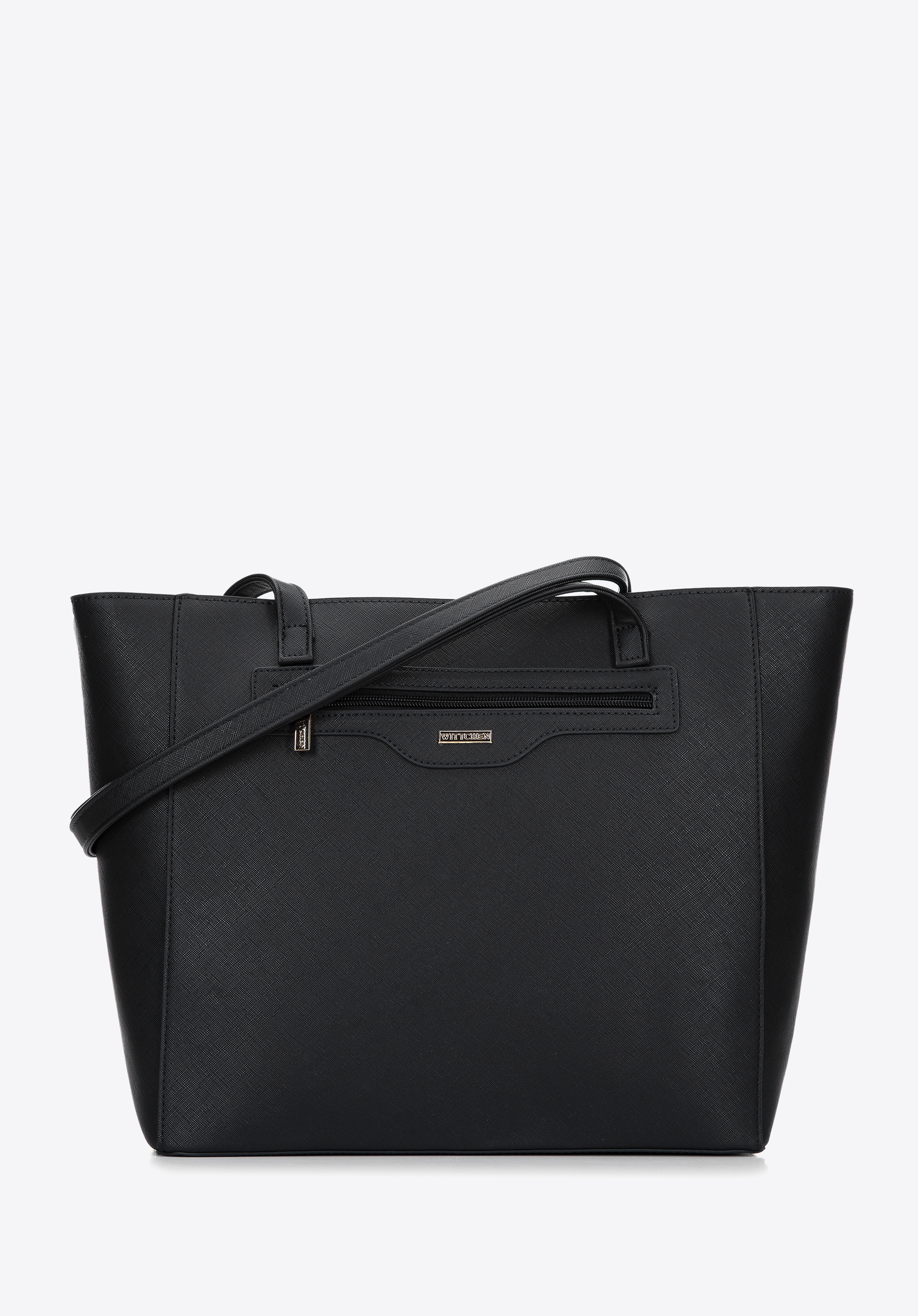 Shopper-Tasche aus Saffiano-Öko-Leder mit Vordertasche, schwarz, 97-4Y-518-1, Bild 1