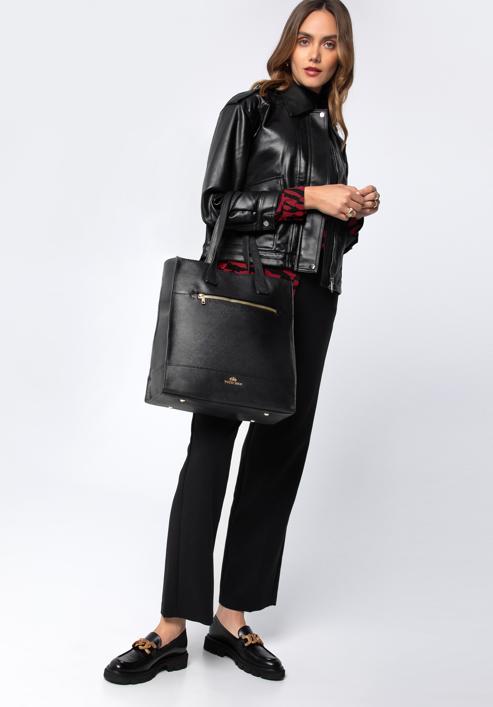 Große Shopper-Tasche aus Saffiano-Leder, schwarz, 96-4E-004-9, Bild 15