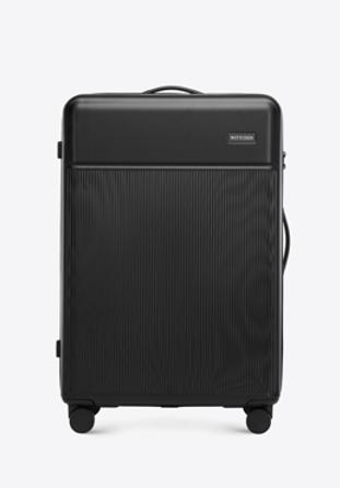 Großer Koffer aus ABS-Material mit vertikalen Riemen, schwarz, 56-3A-803-10, Bild 1