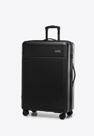 Großer Koffer aus ABS-Material mit vertikalen Riemen, schwarz, 56-3A-803-10, Bild 1