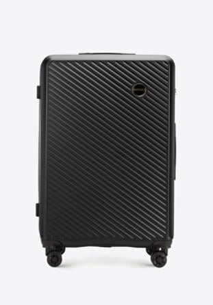 Großer Koffer aus ABS mit diagonalen Streifen, schwarz, 56-3A-743-10, Bild 1