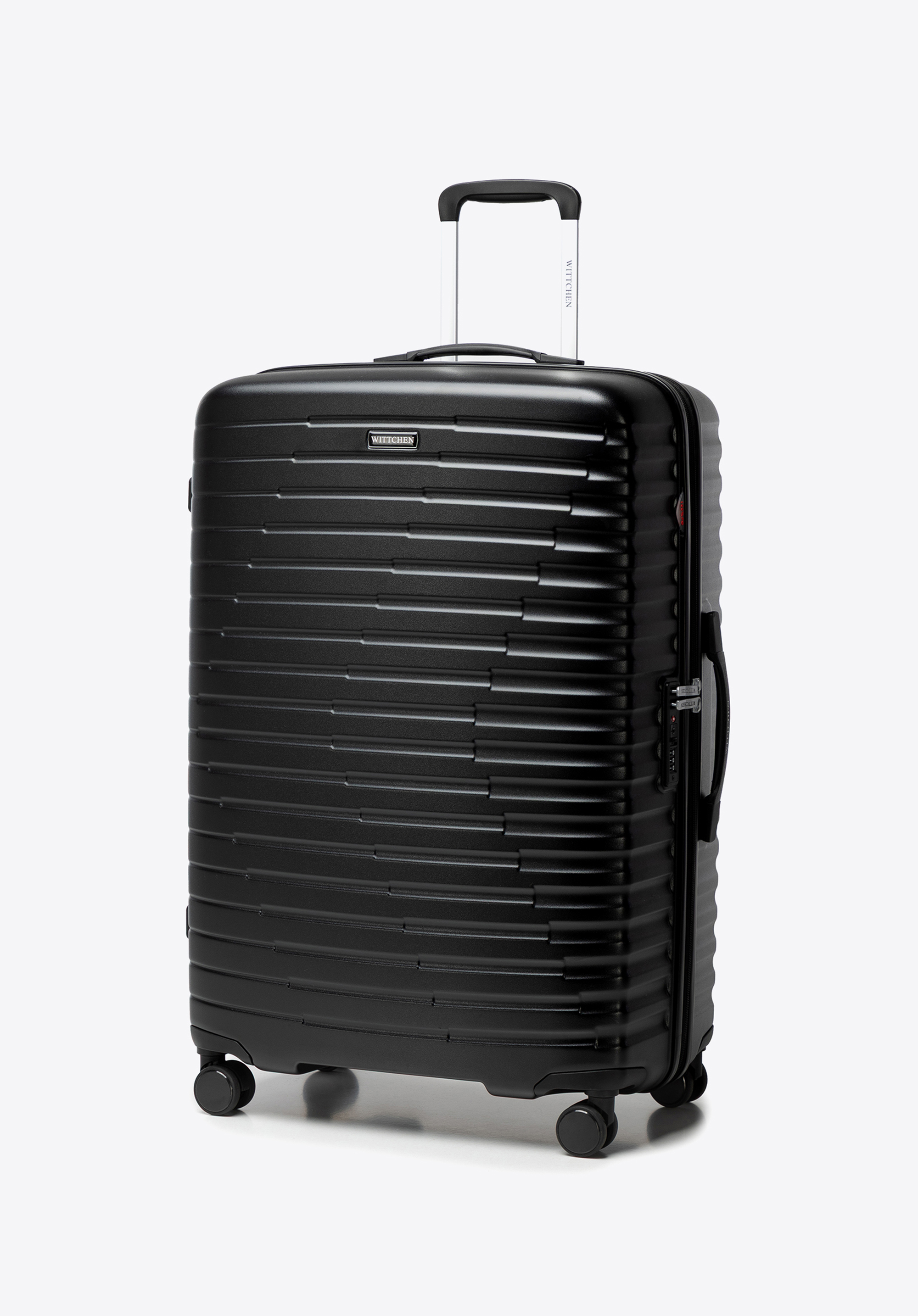 Großer Koffer aus Polycarbonat mit horizontalen Rillen, schwarz, 56-3P-613-10, Bild 1