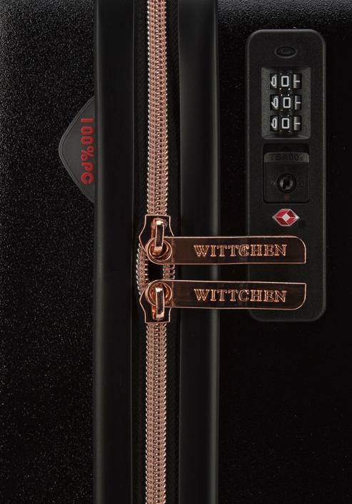 Großer Koffer aus Polycarbonat mit roségoldenem Reißverschluss, schwarz, 56-3P-133-88, Bild 9