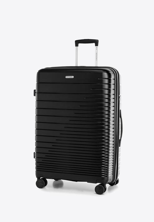 Großer Koffer aus Polypropylen mit glänzenden Riemen, schwarz, 56-3T-163-89, Bild 4