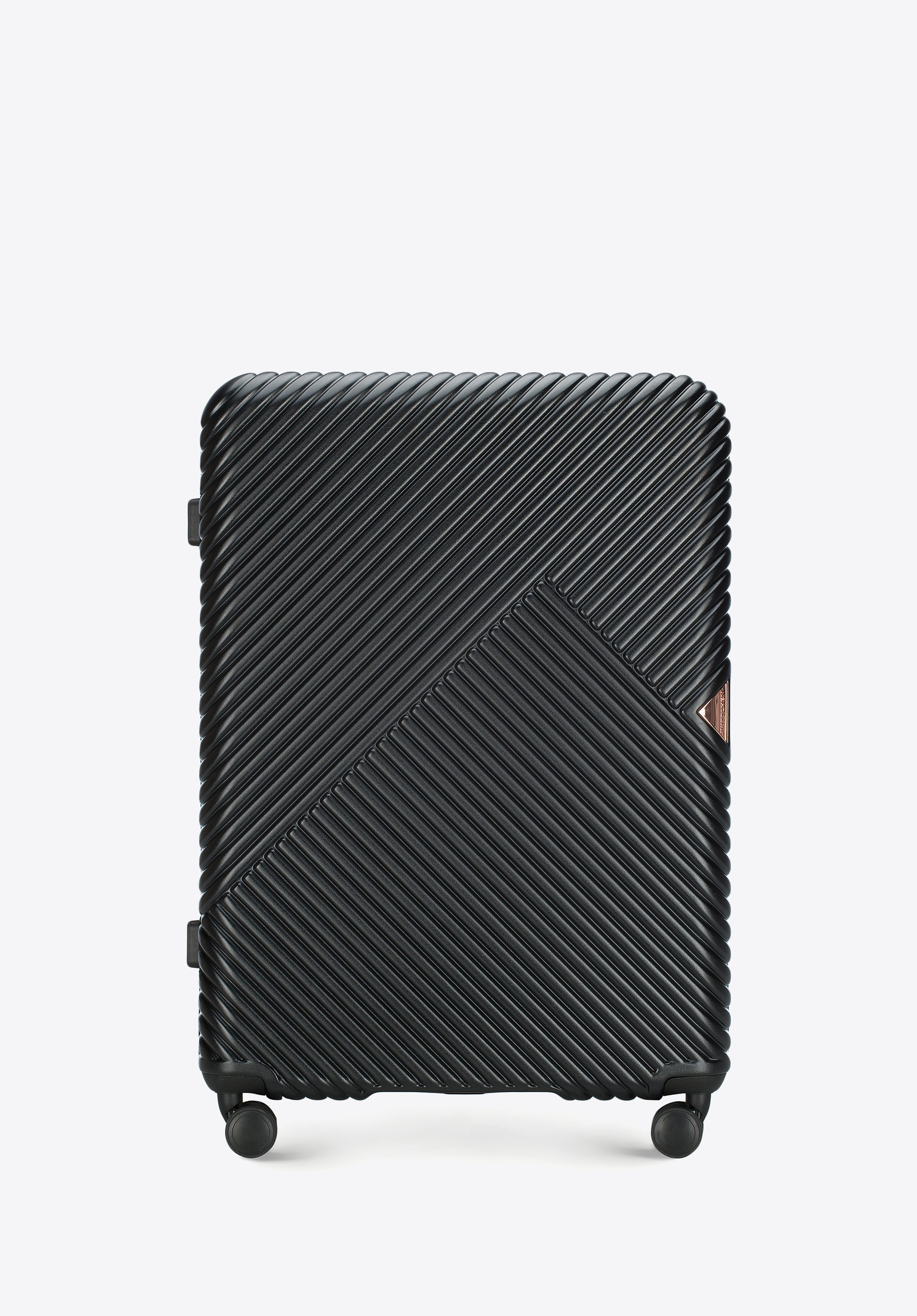 Großer Polycarbonat-Koffer und Kosmetikkoffer mit Streifenmuster, schwarz, 56-3P-843-10K, Bild 1