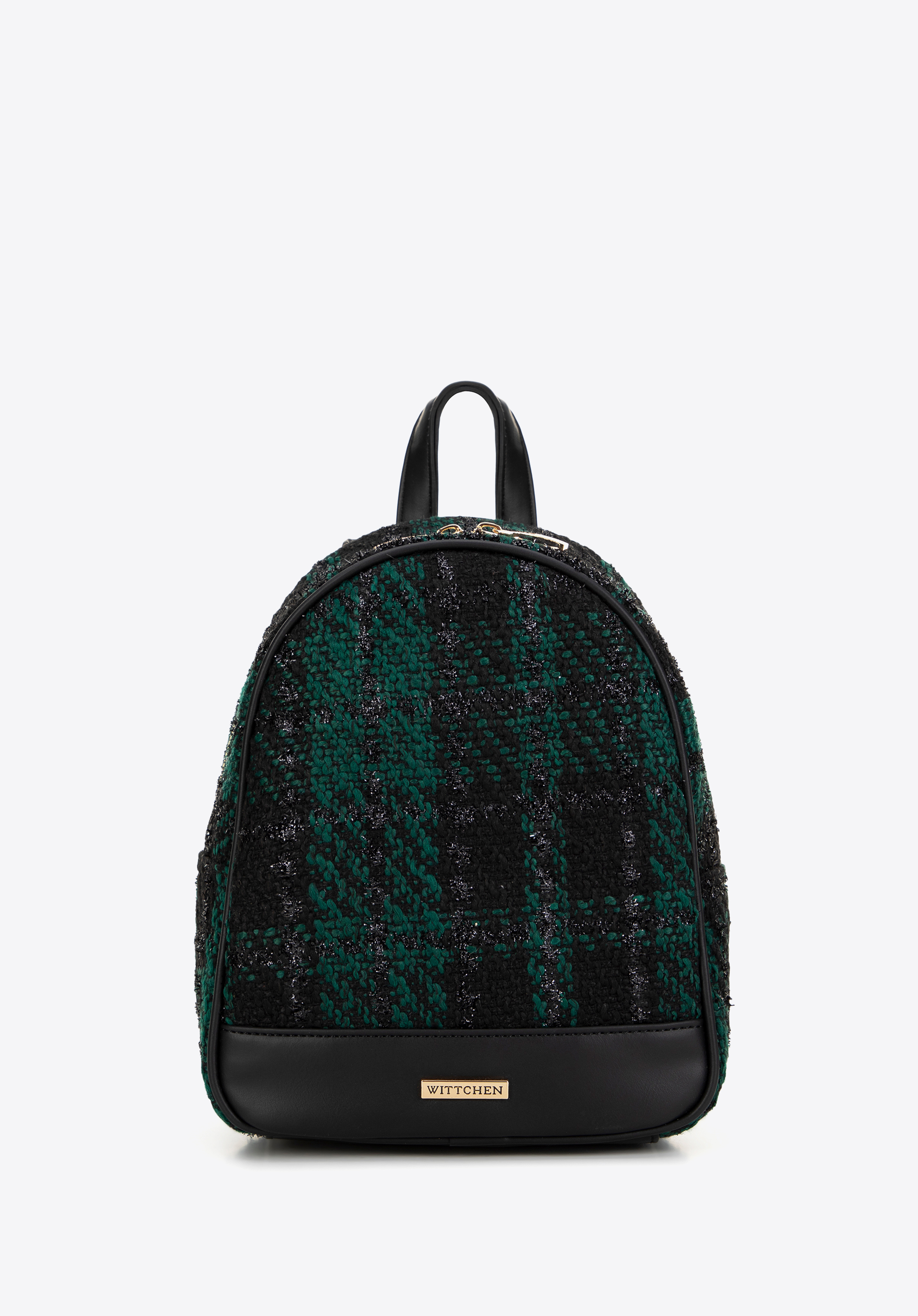 Damen-Rucksack aus Bouclé-Stoff schwarz-grün, schwarz-grün, 99-4Y-407-1Z, Bild 1