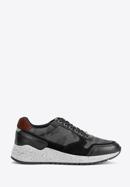 Herren-Sneakers aus Leder mit dicker Sohle, schwarz-grün, 93-M-300-1M-39, Bild 1