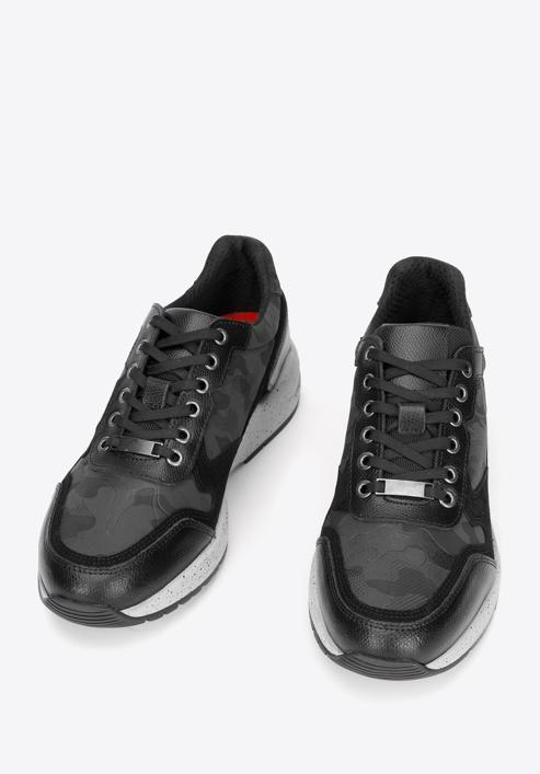 Herren-Sneakers aus Leder mit dicker Sohle, schwarz-grün, 93-M-300-1-41, Bild 2