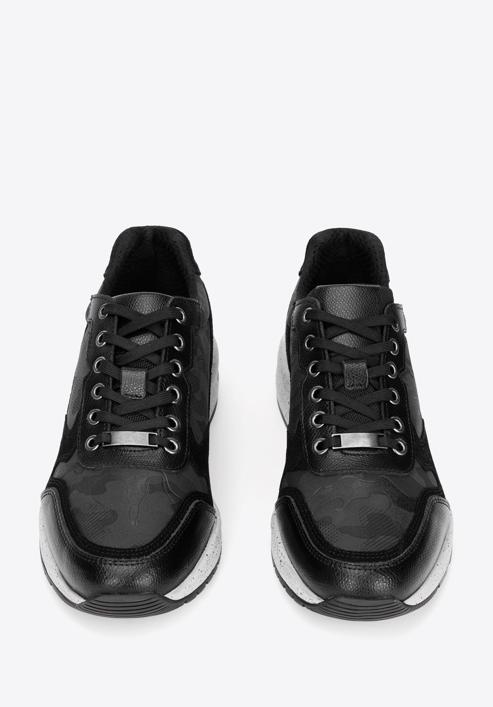 Herren-Sneakers aus Leder mit dicker Sohle, schwarz-grün, 93-M-300-1M-41, Bild 3