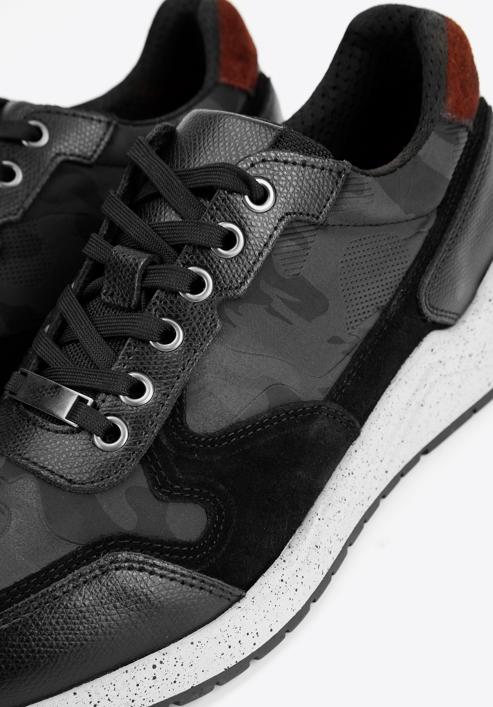 Herren-Sneakers aus Leder mit dicker Sohle, schwarz-grün, 93-M-300-1-41, Bild 8