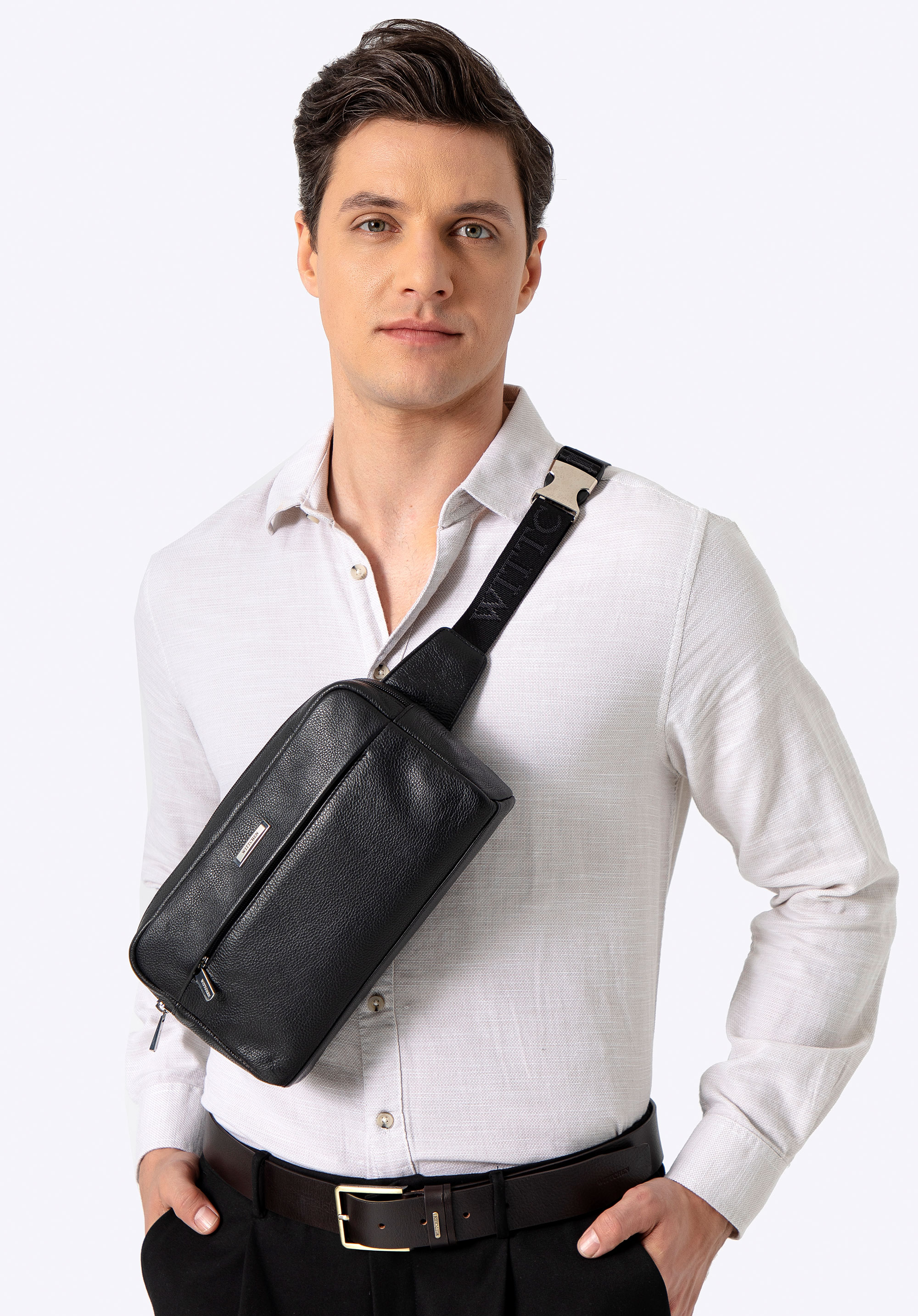 Gürteltasche aus Leder, schwarz, 14-3-101-1, Bild 1