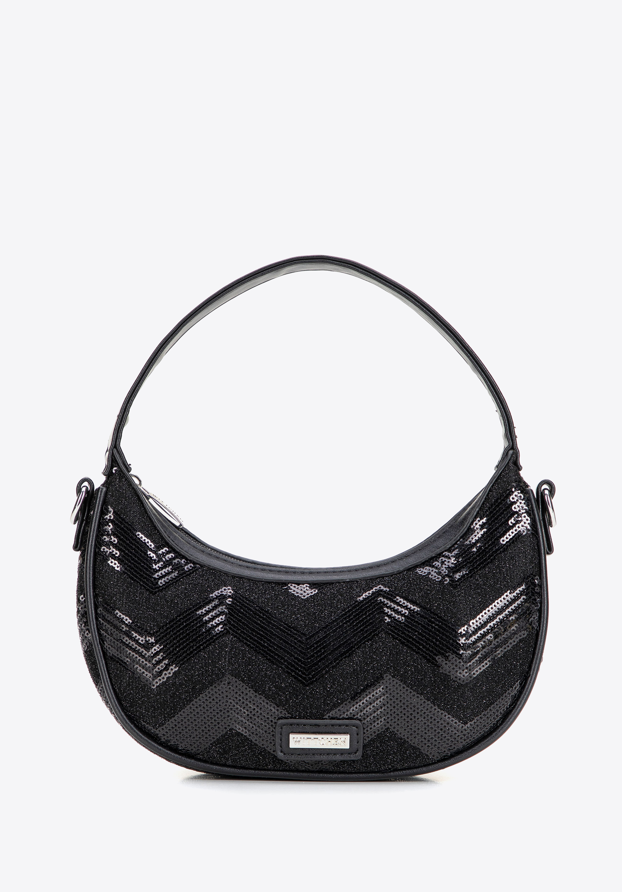 Halbmondförmige Mini-Handtasche aus Kunstleder, schwarz, 101-4Y-411-1, Bild 1